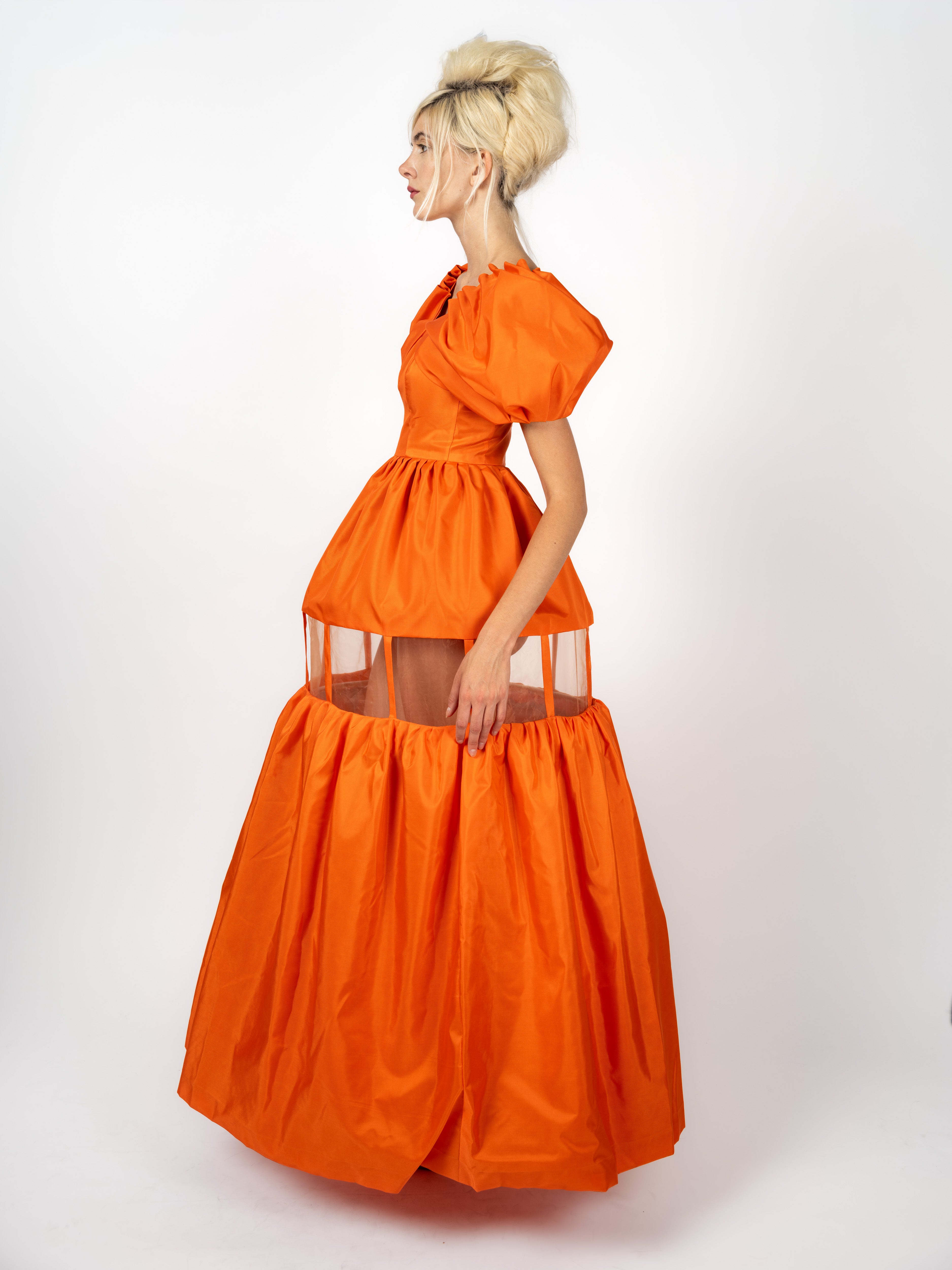 Abendkleid Orange mit Puffärmeln – weitere Ansicht