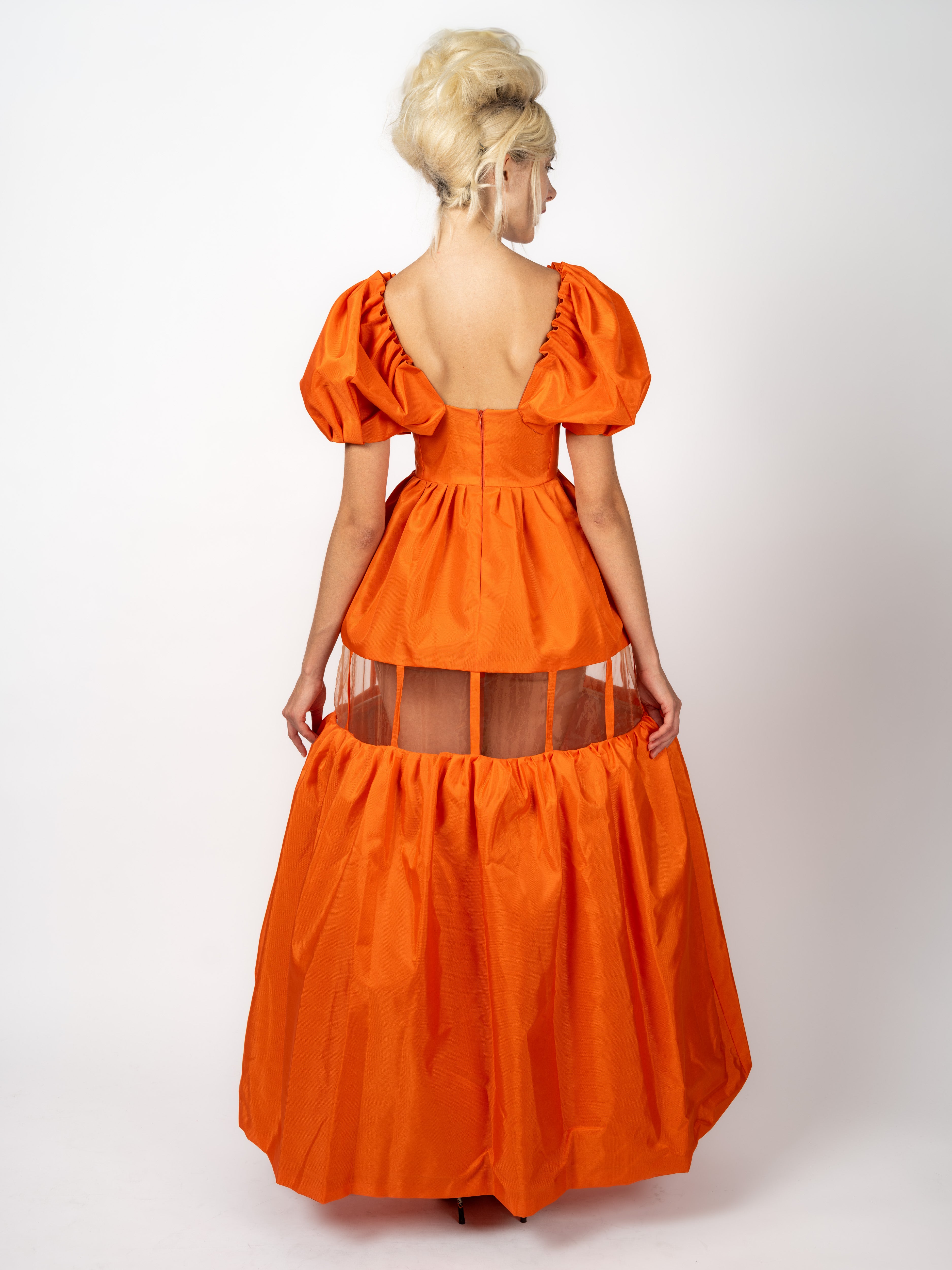 Abendkleid Orange mit Puffärmeln – weitere Ansicht