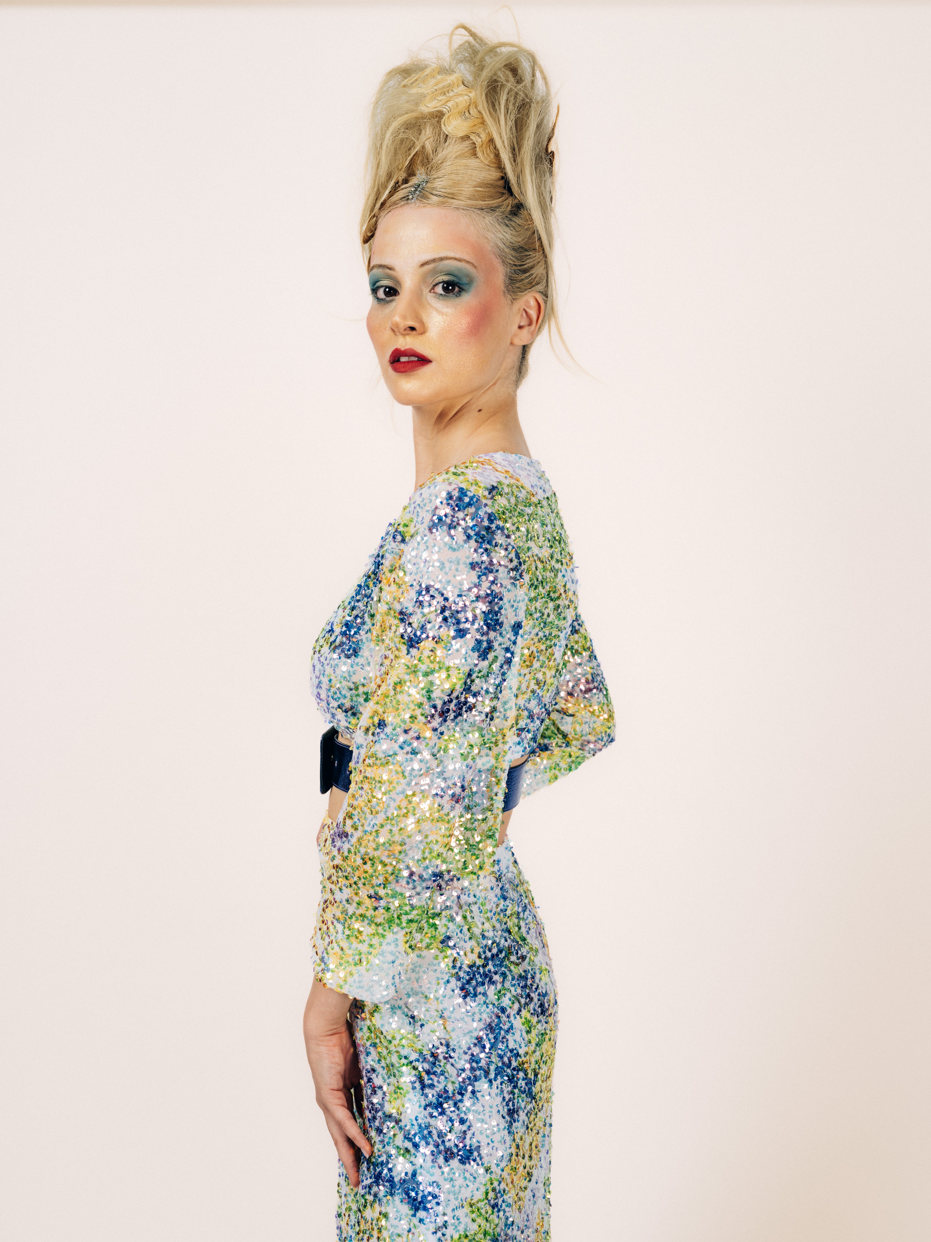 Couture-Kleid Pailletten Pastell-Mosaik – weitere Ansicht