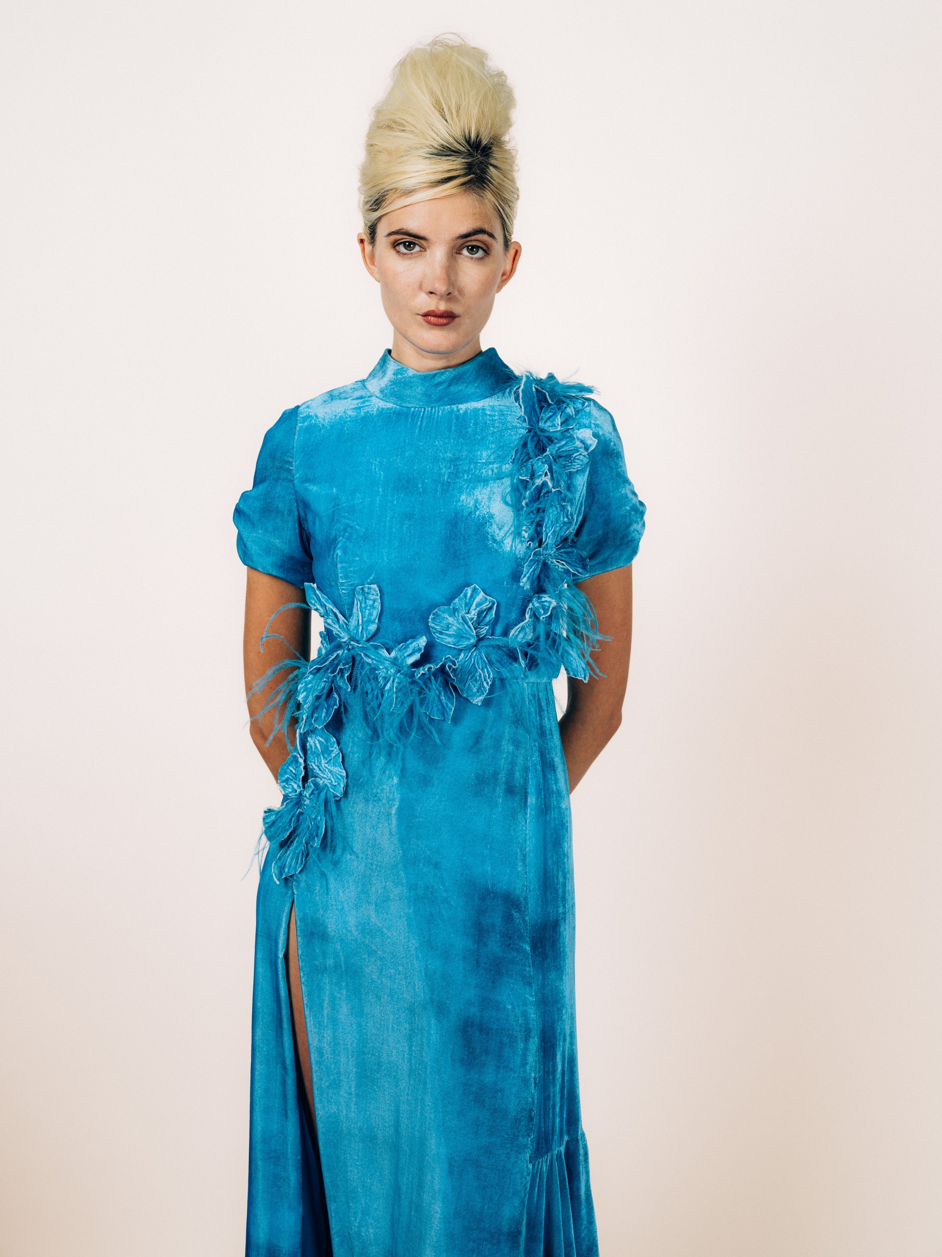 Abendkleid Petrol aus Samt – weitere Ansicht