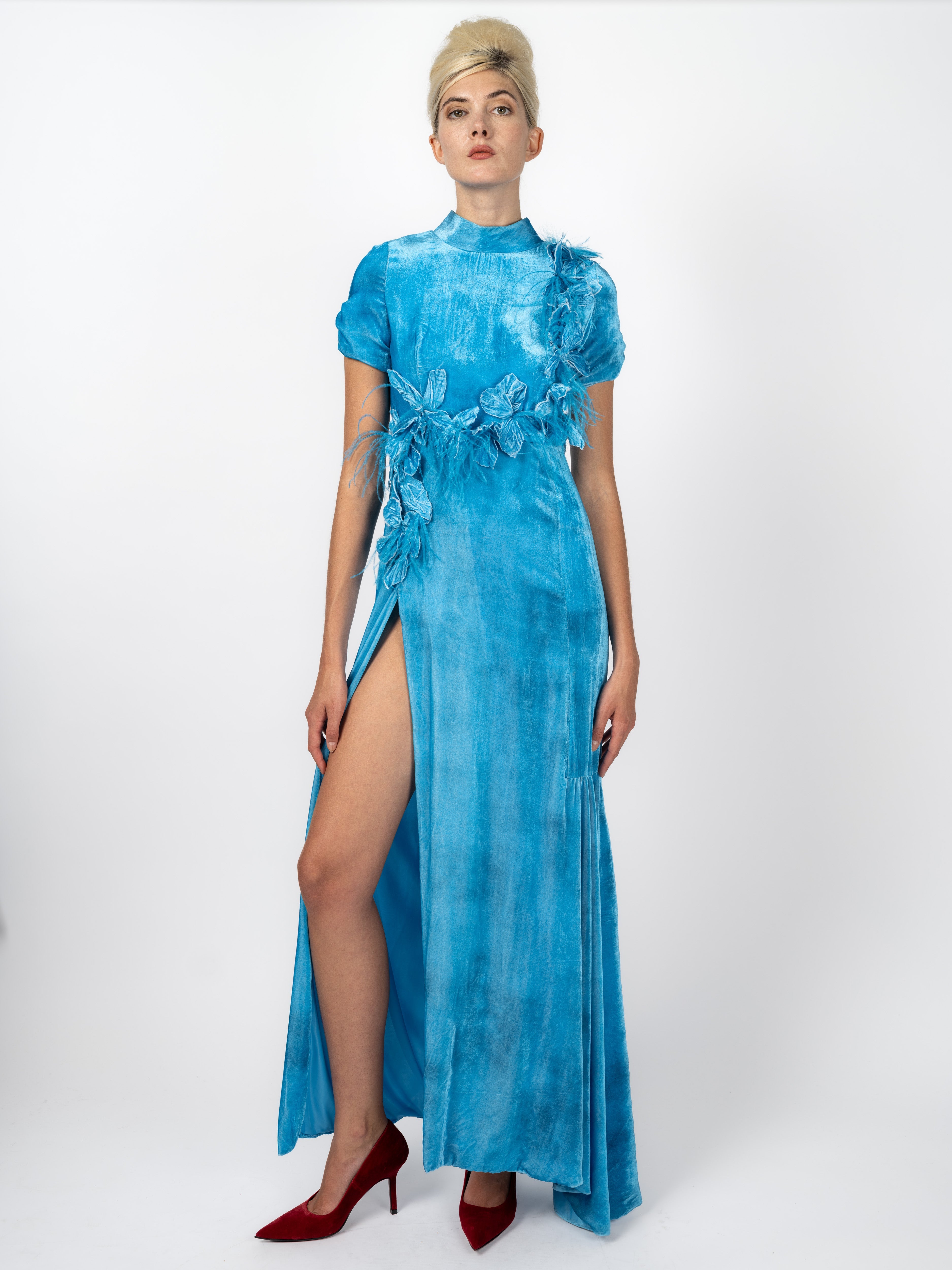 Abendkleid Petrol aus Samt – weitere Ansicht