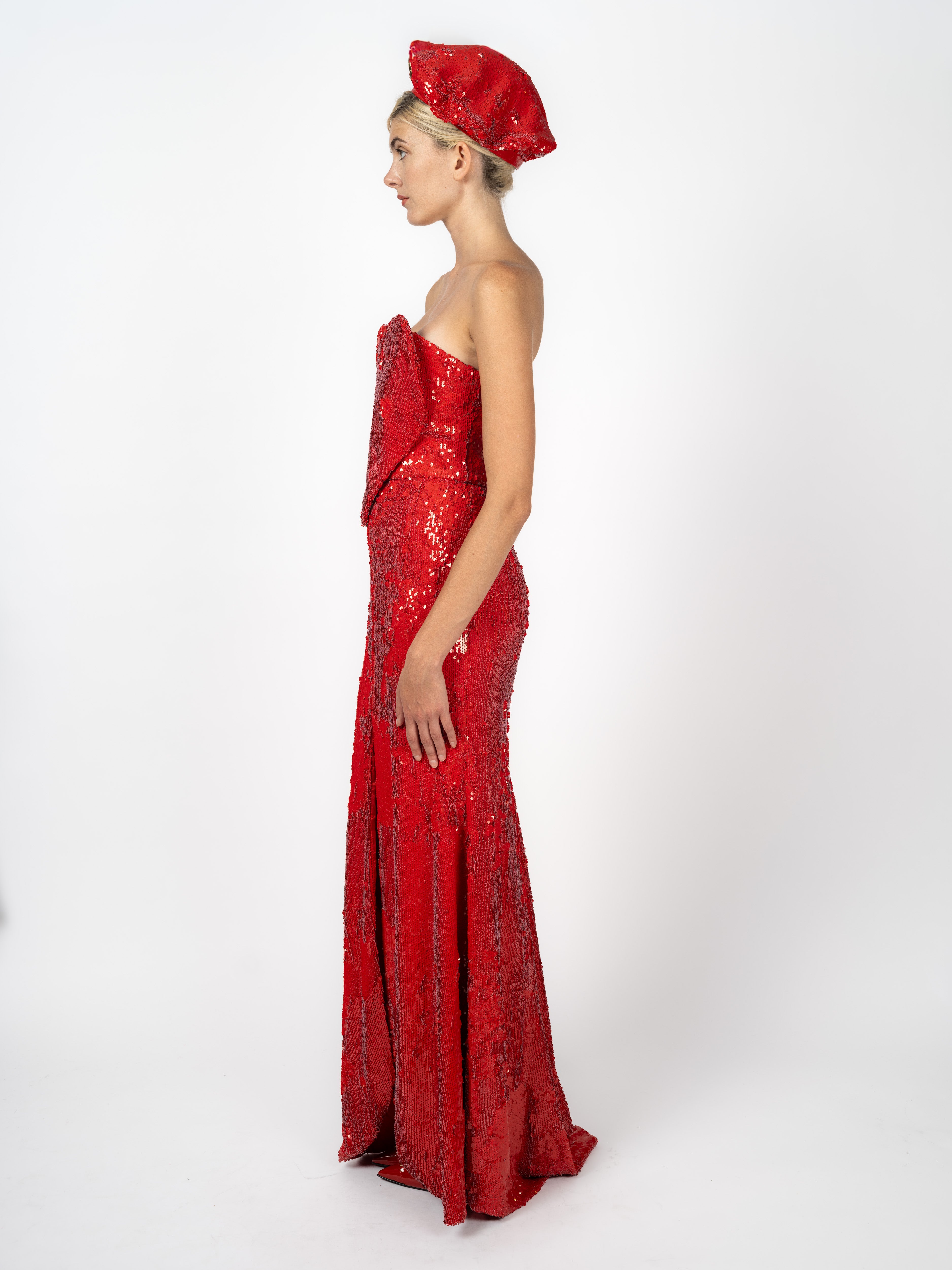 Abendkleid Rot mit Pailletten und Herz-Corsage von Maya Seyferth – Ansicht 3