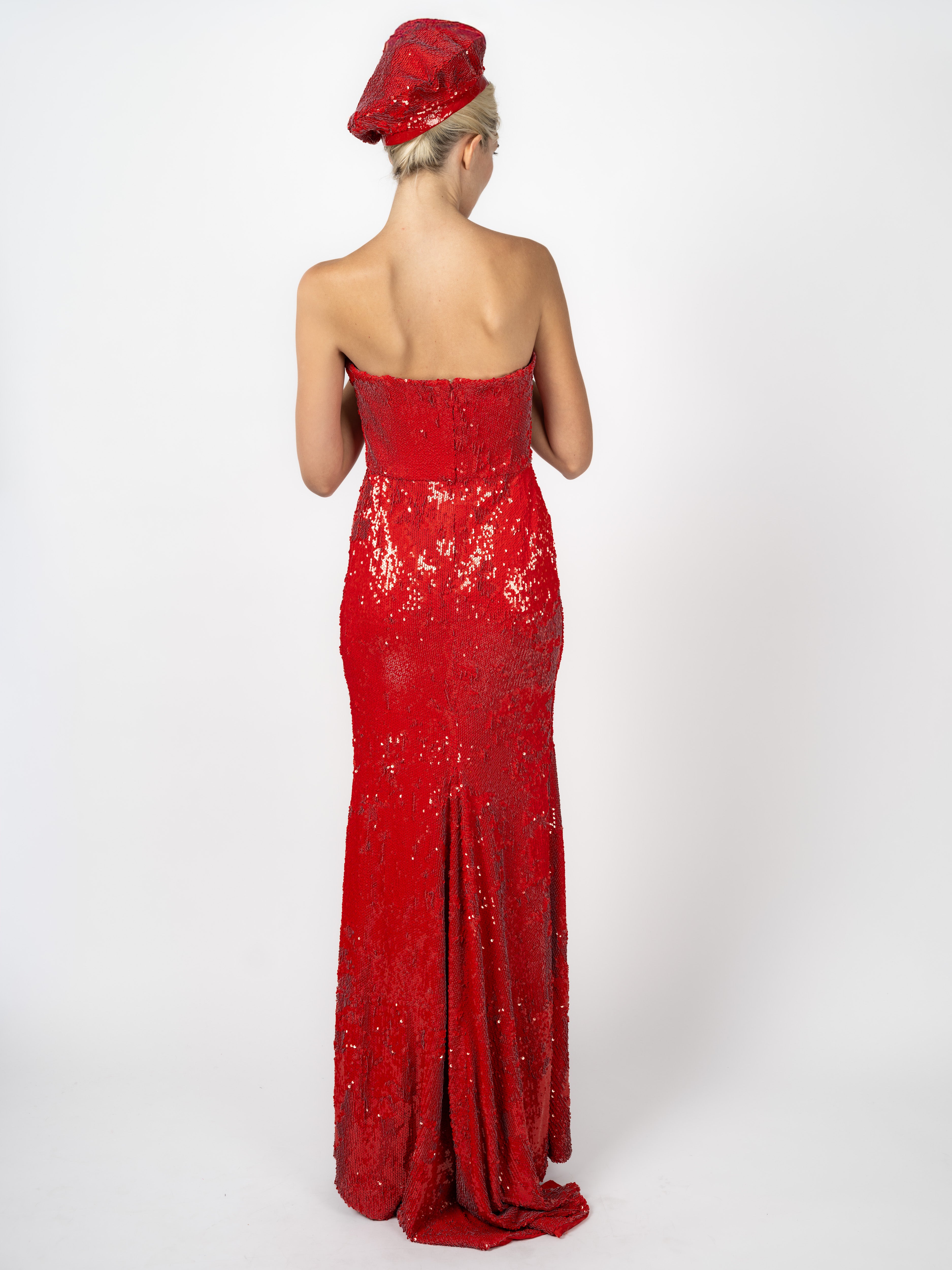 Abendkleid Rot mit Pailletten und Herz-Corsage von Maya Seyferth – Ansicht 4
