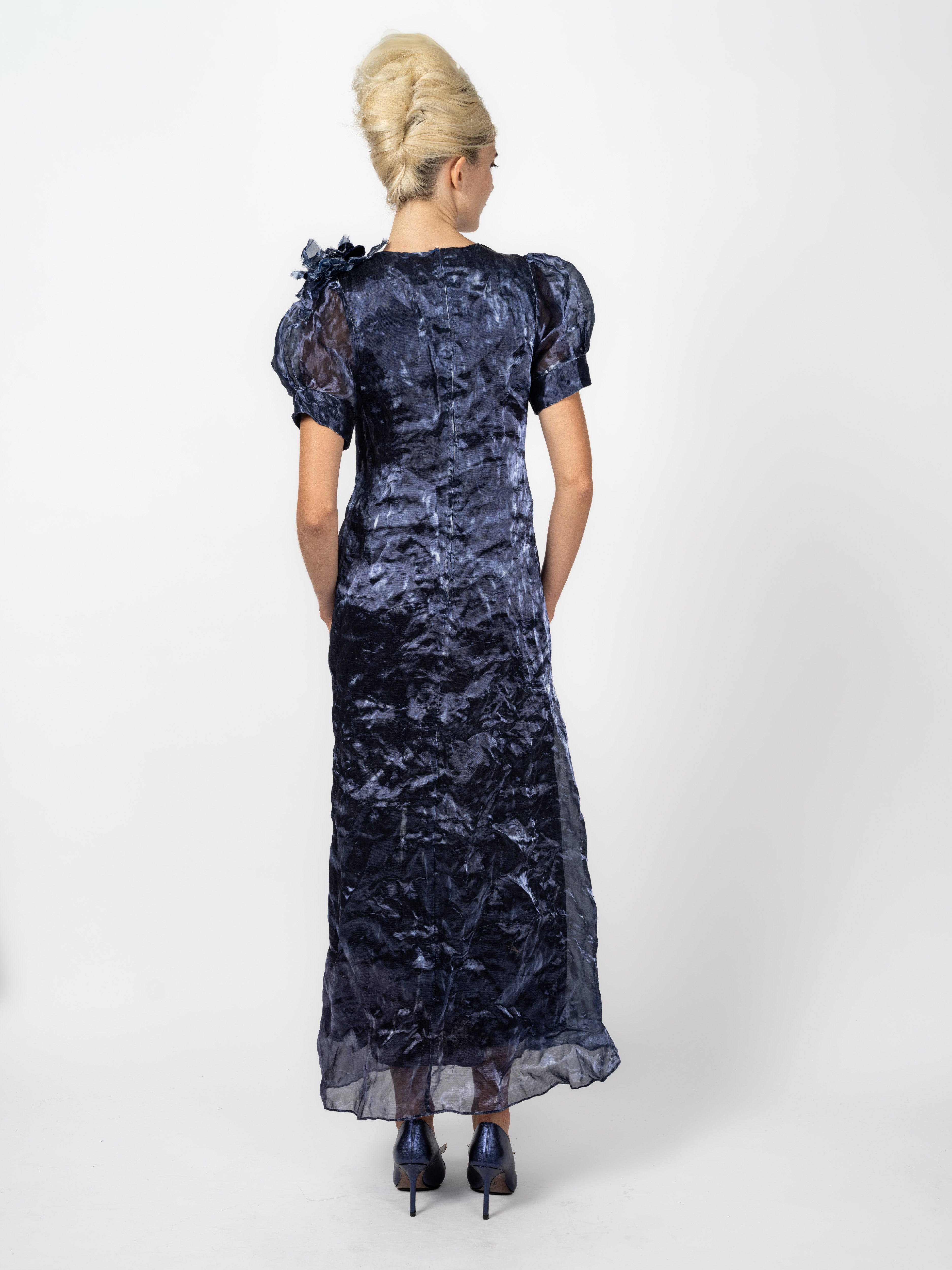 Abendkleid Nachtblau mit Puffärmeln – weitere Ansicht