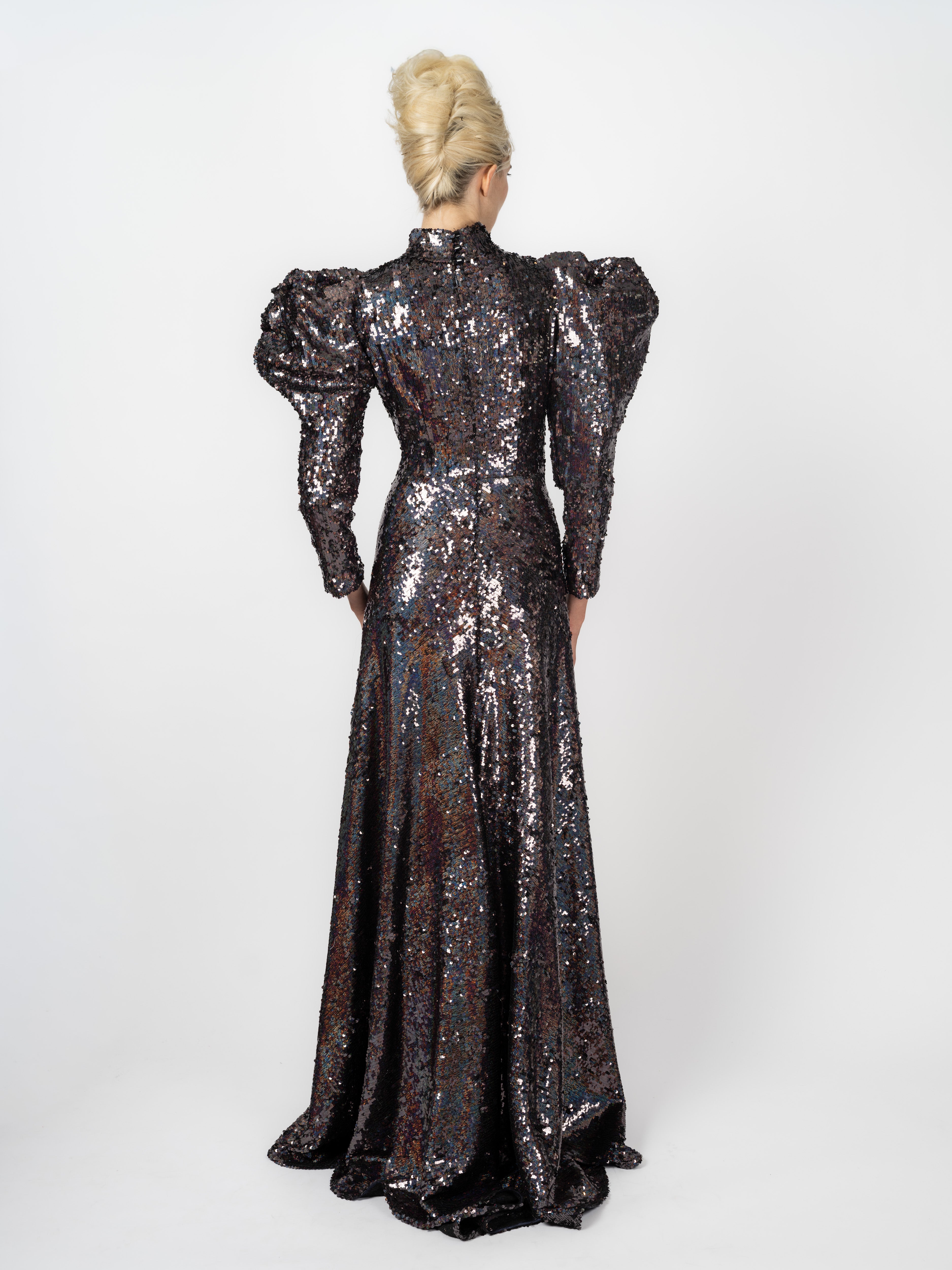 Abendkleid Schwarz-Holo mit holografischen Pailletten von Maya Seyferth – Ansicht 4