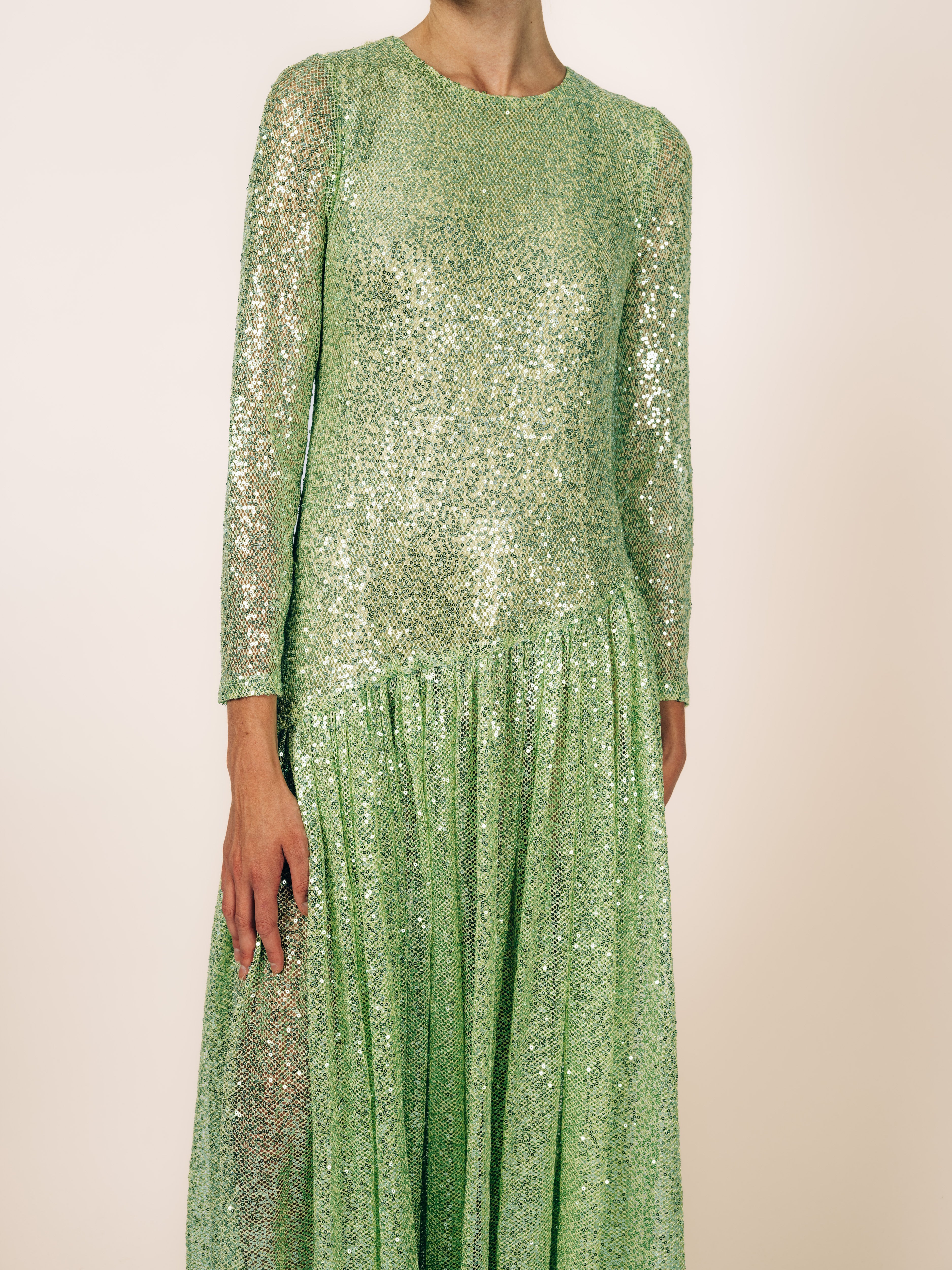 Couture-Kleid Hellgrün aus Pailletten-Strick von Maya Seyferth – Ansicht 3