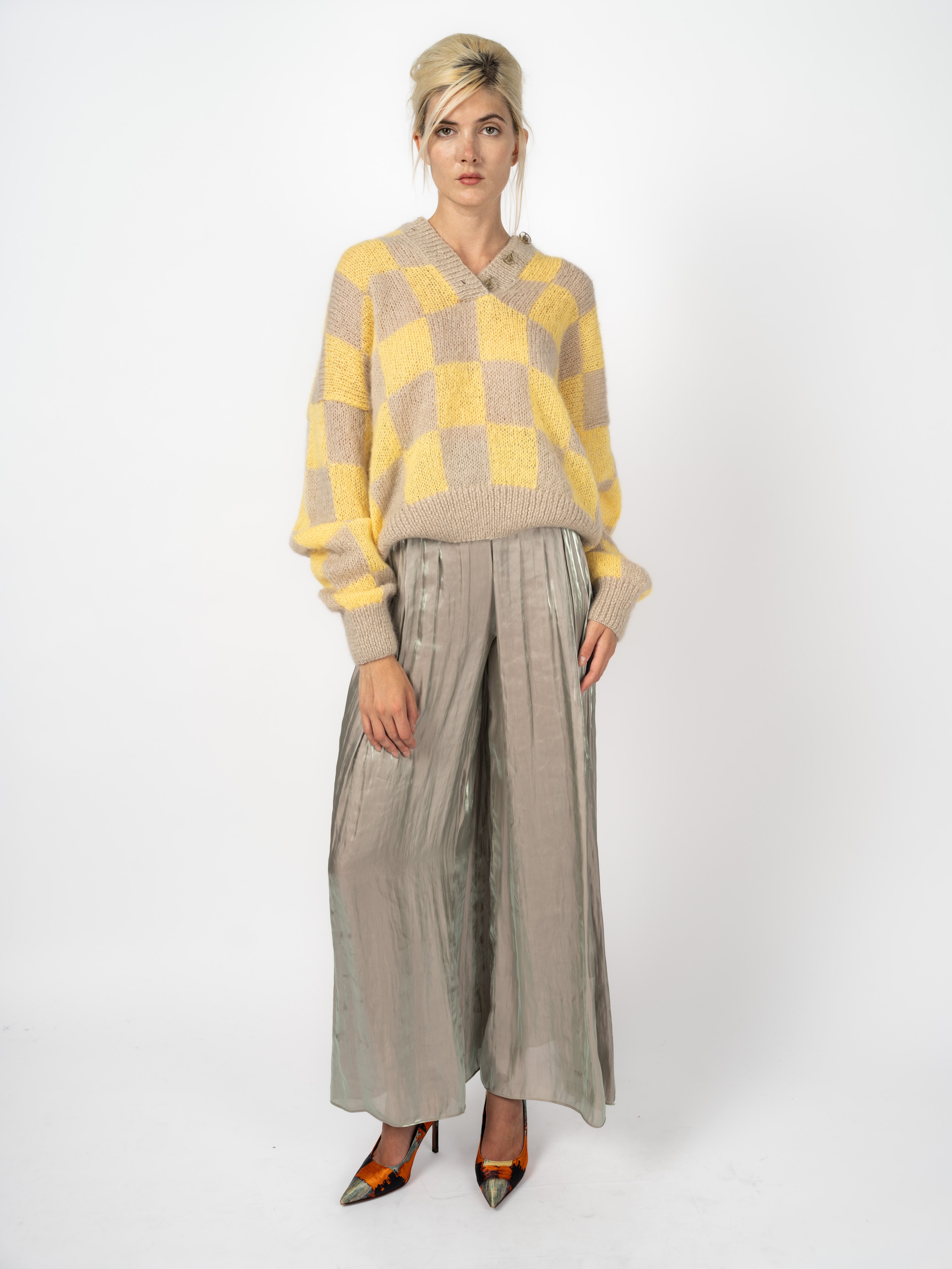 Pullover Angora Checkerboard Yelow