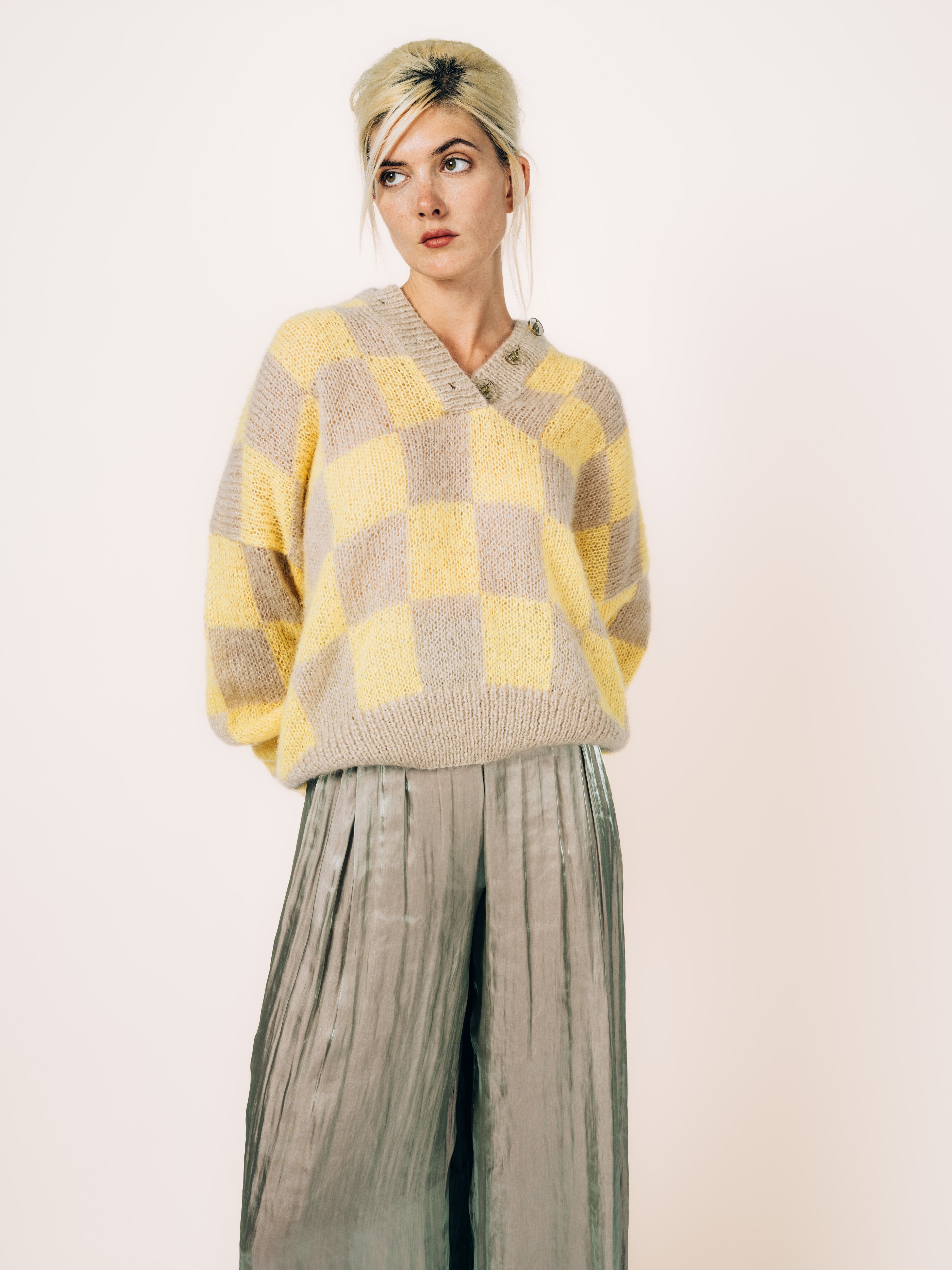 Pullover Angora Checkerboard Yelow
