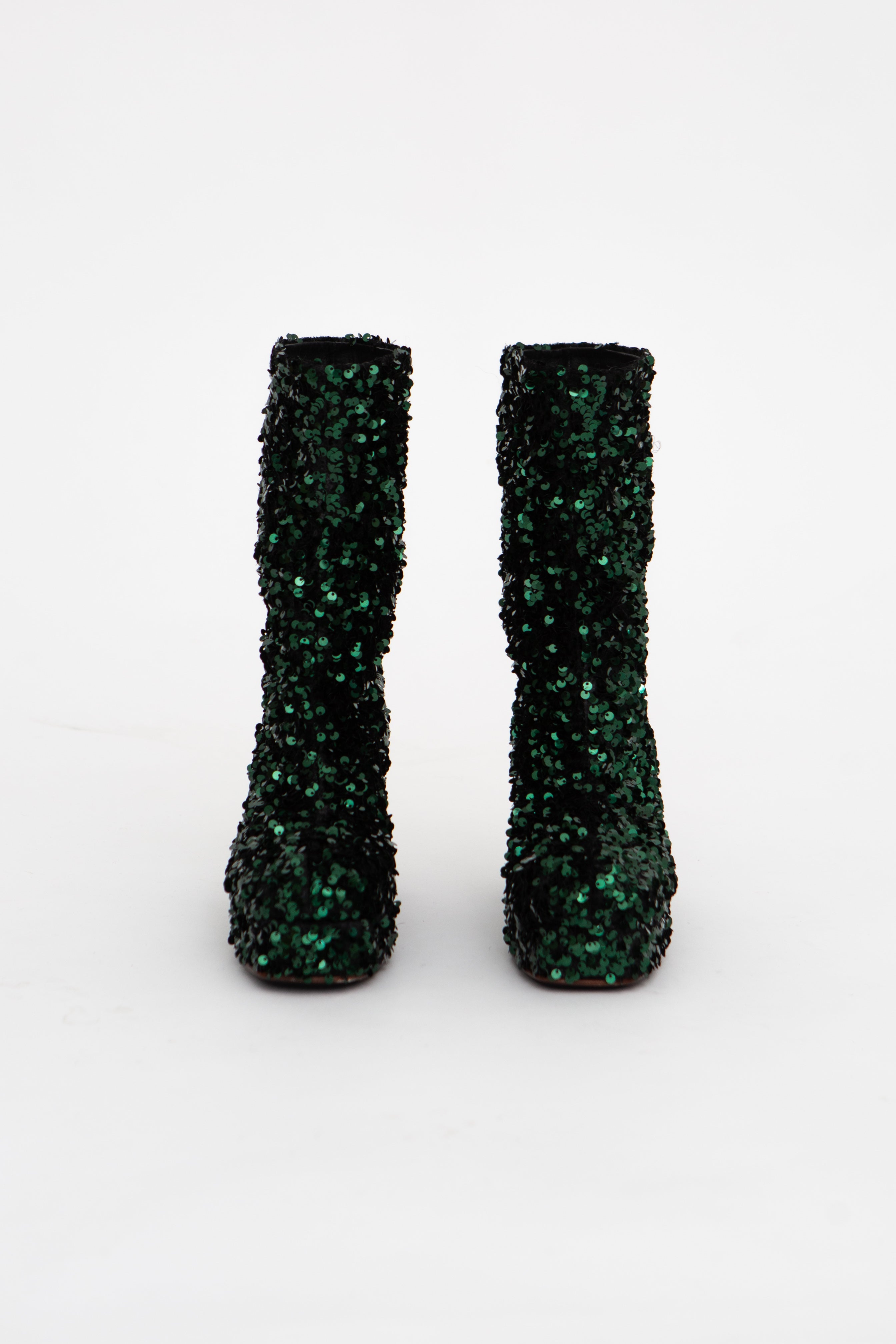 Handmade Ankle Boots Green Sequins