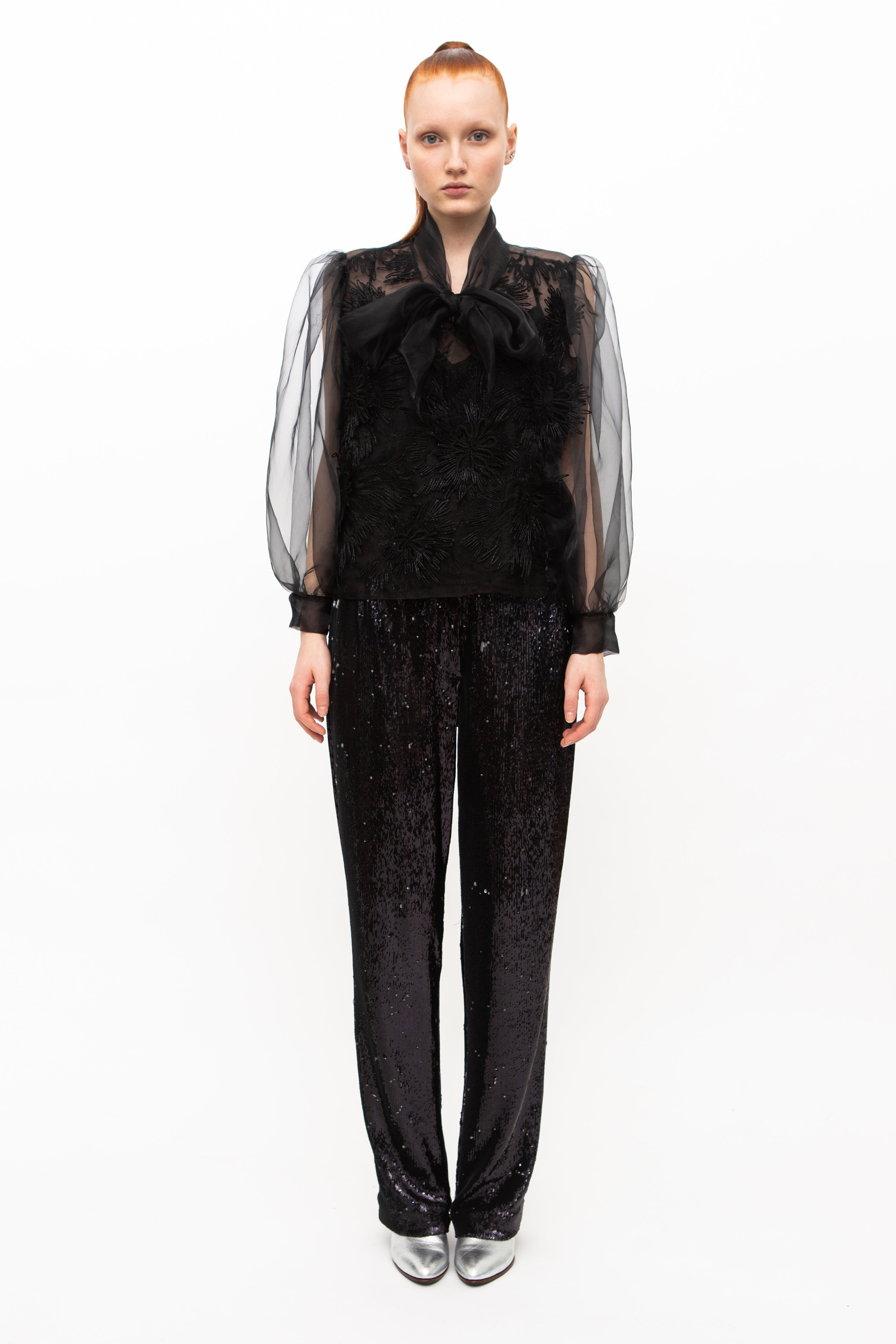 Blouse Sheer Embroidered Black