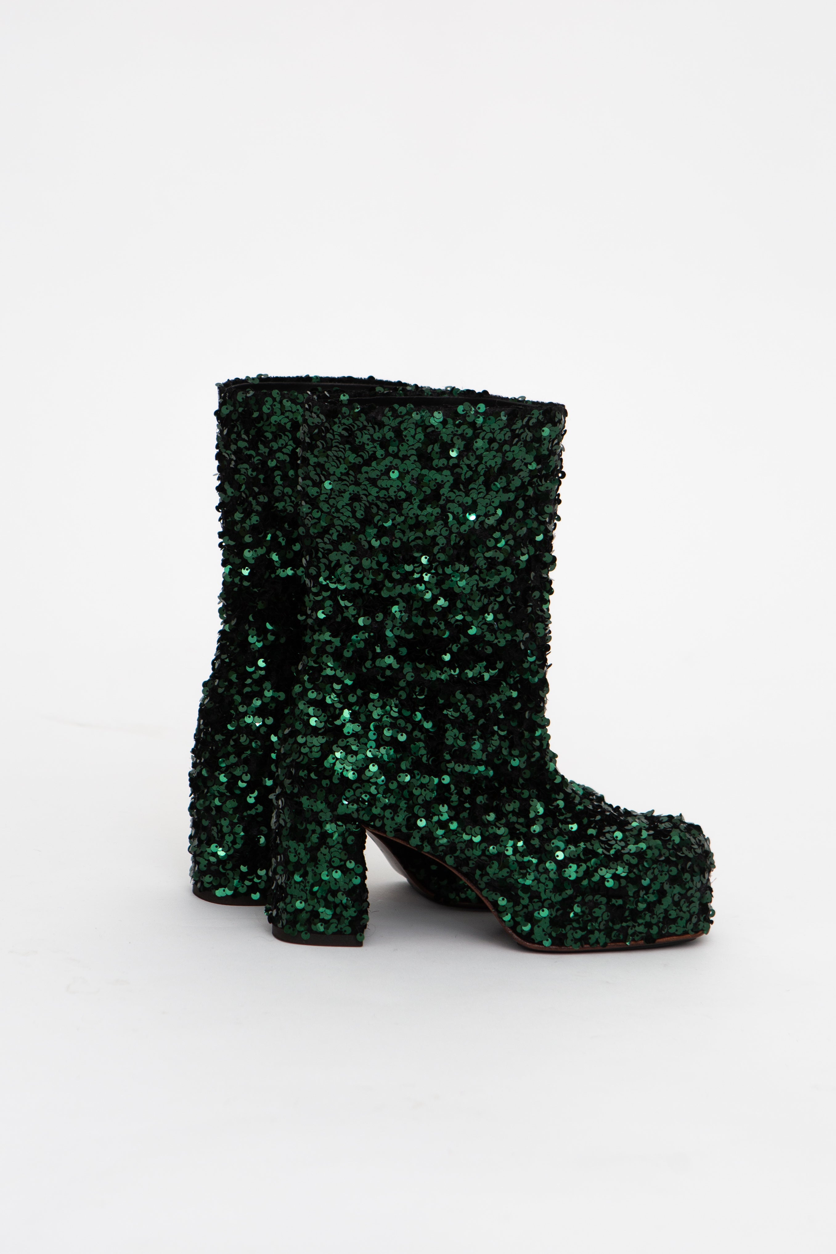 Handmade Ankle Boots Green Sequins