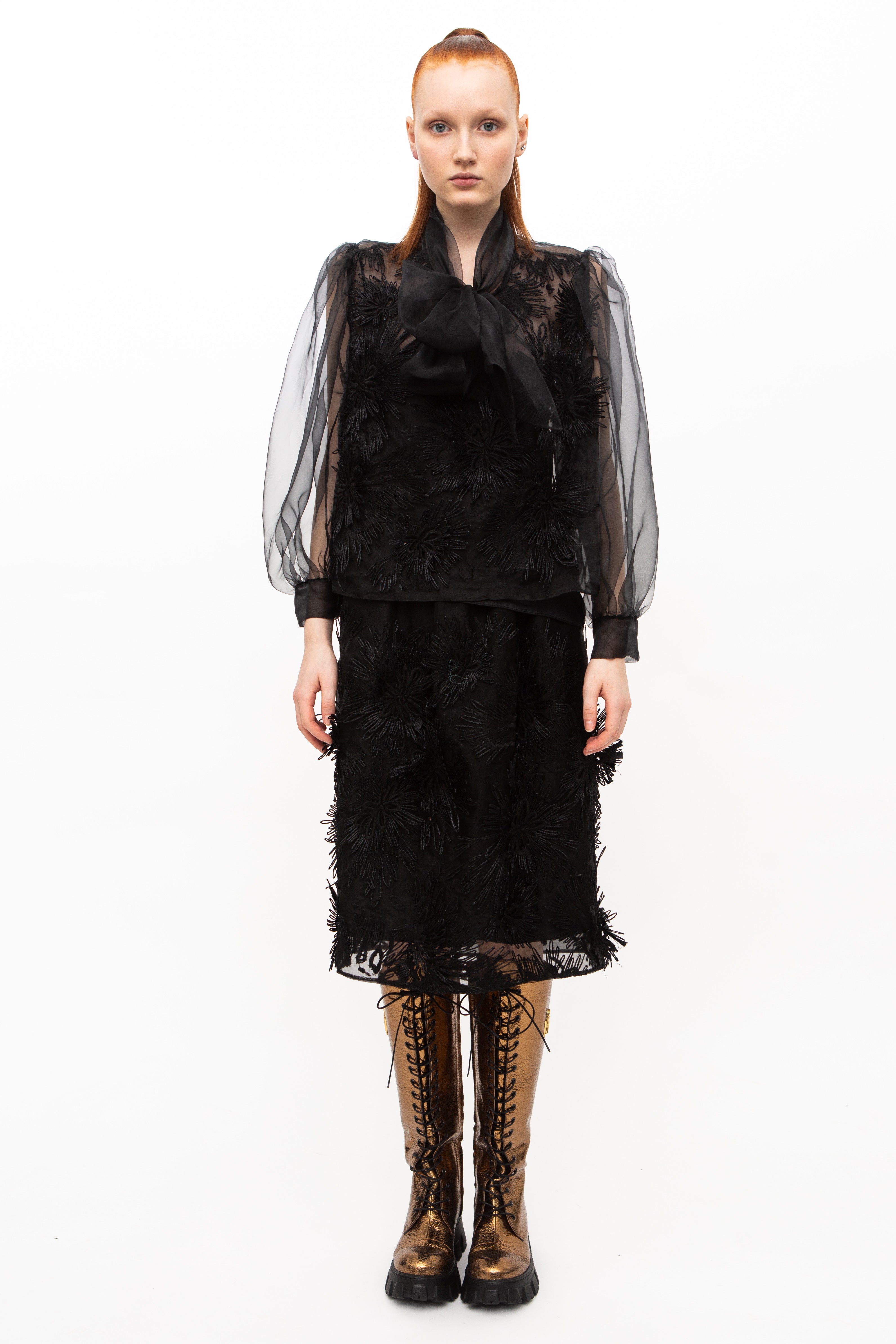 Handmade 3D Skirt Sheer Embroidered Black Unique