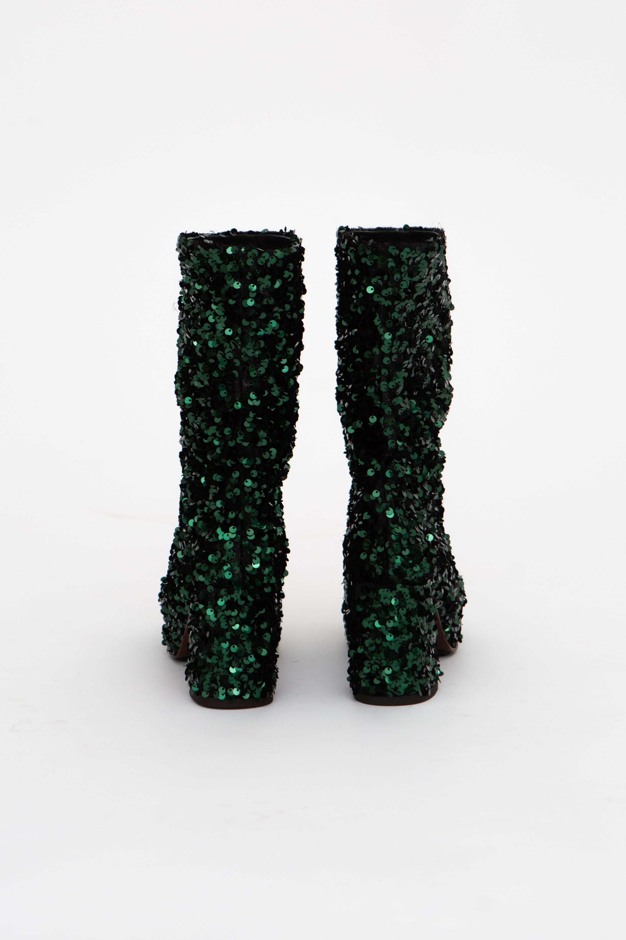 Handmade Ankle Boots Green Sequins