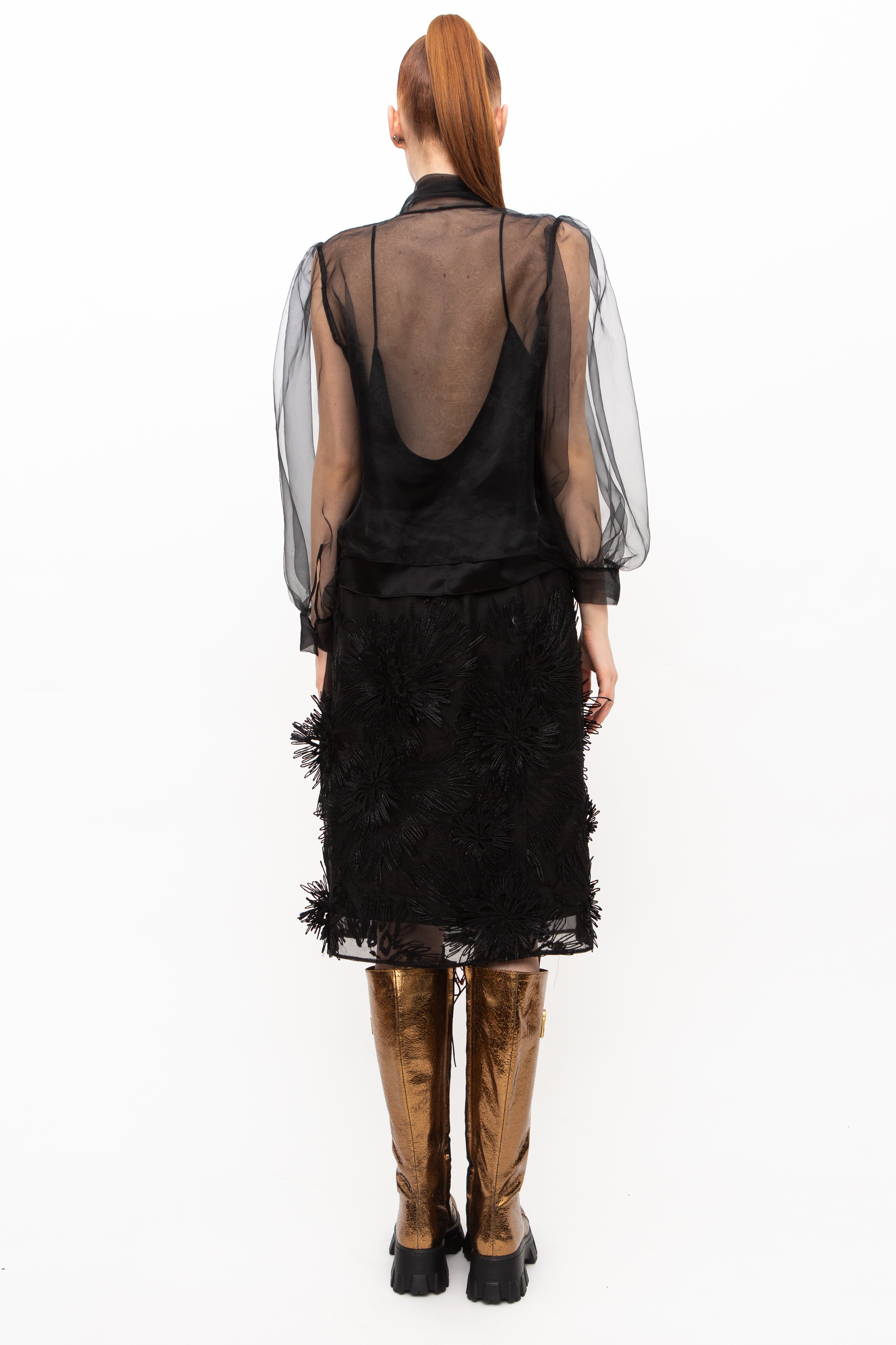 Handmade 3D Skirt Sheer Embroidered Black Unique