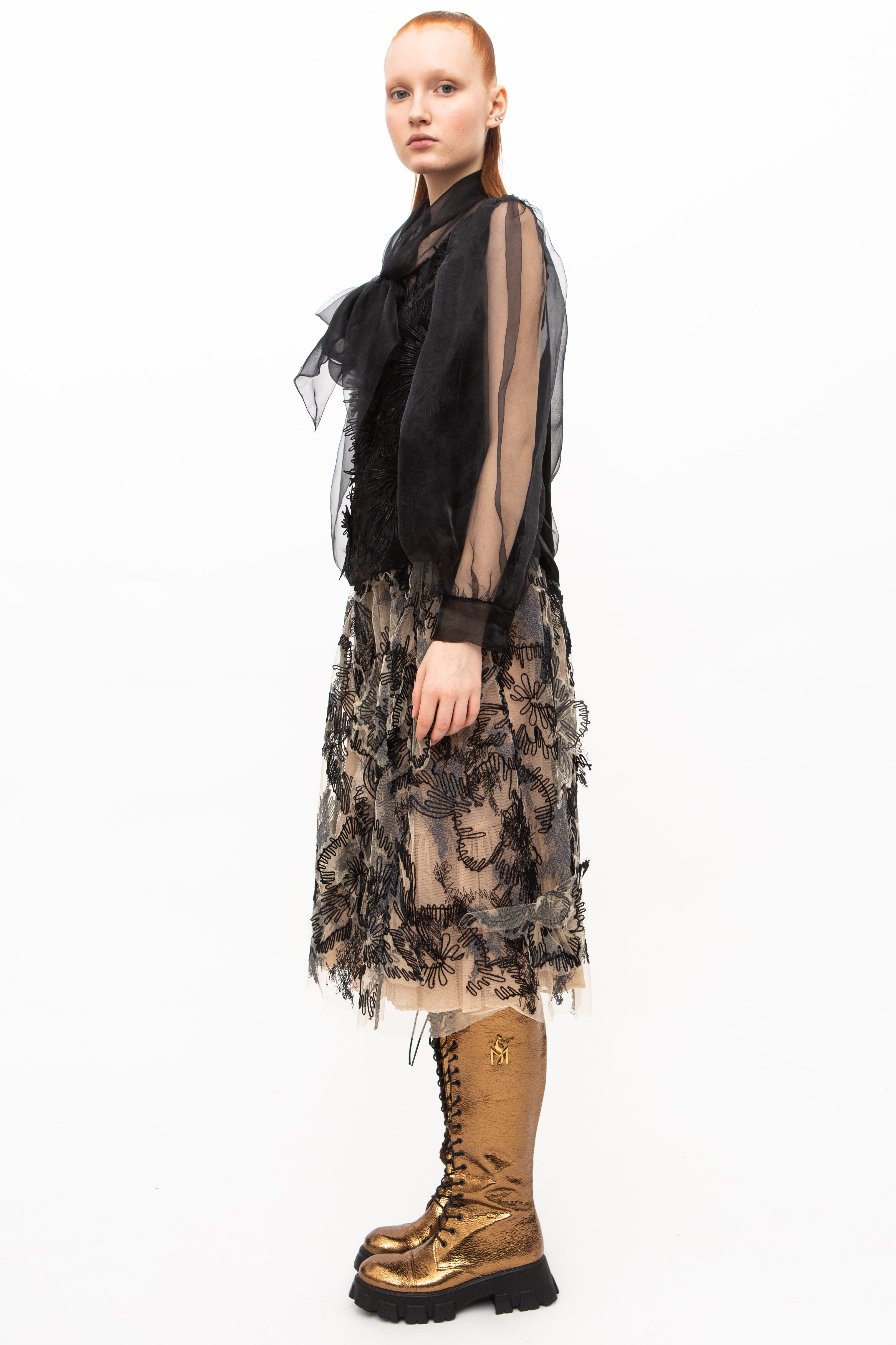 3D Skirt Embroidered Nude Black Limited