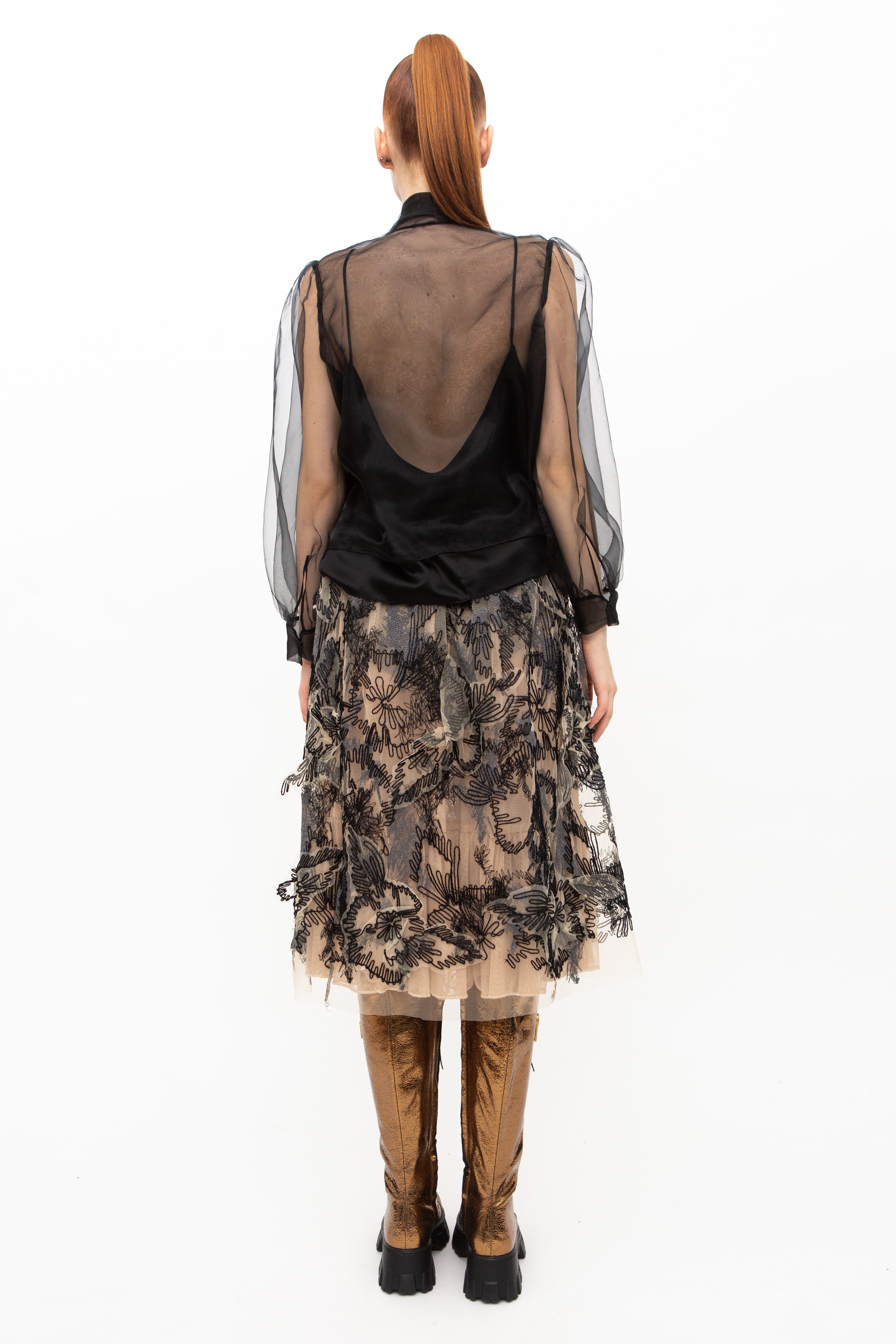 3D Skirt Embroidered Nude Black Limited