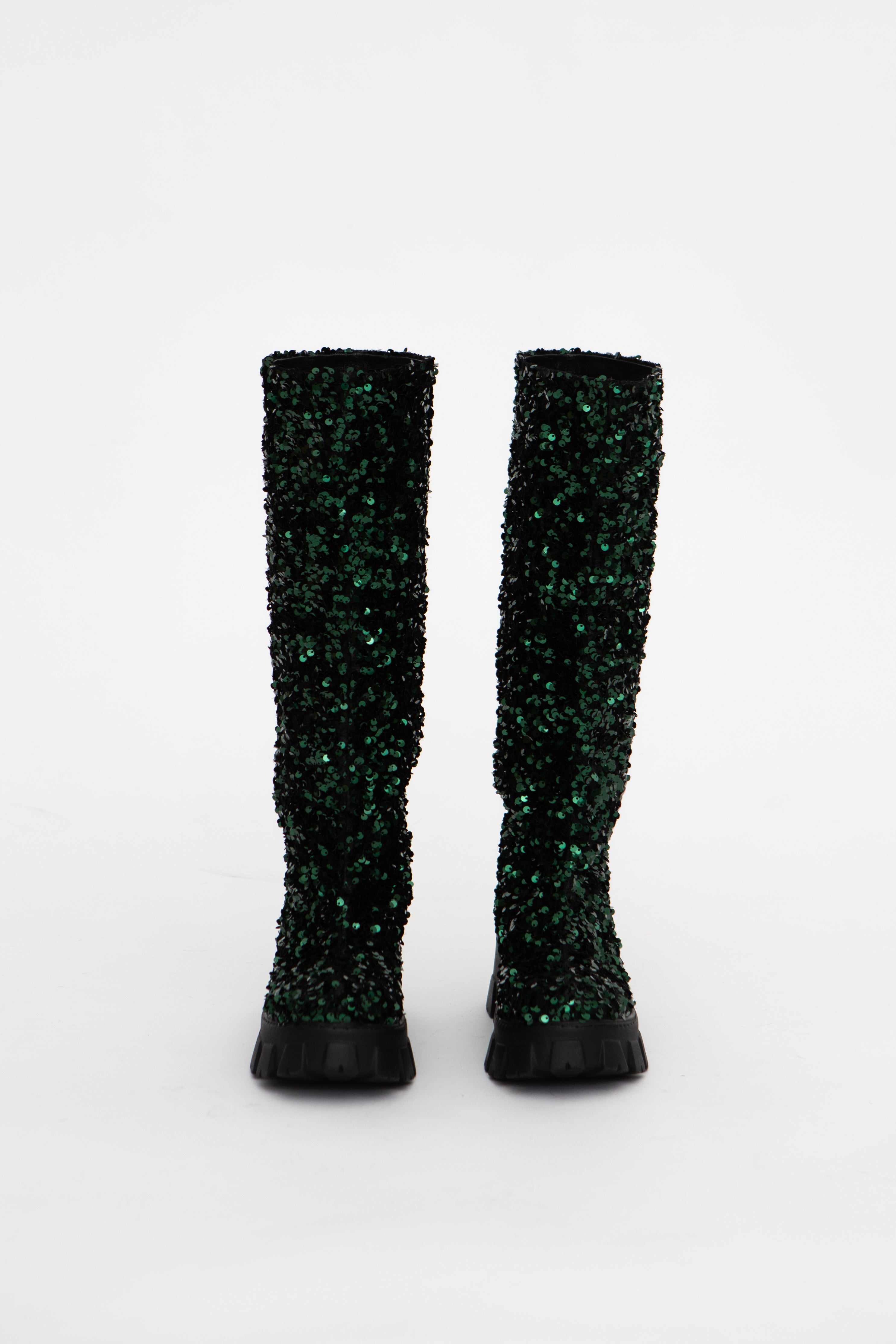 Handmade Boots High Green Sequins low