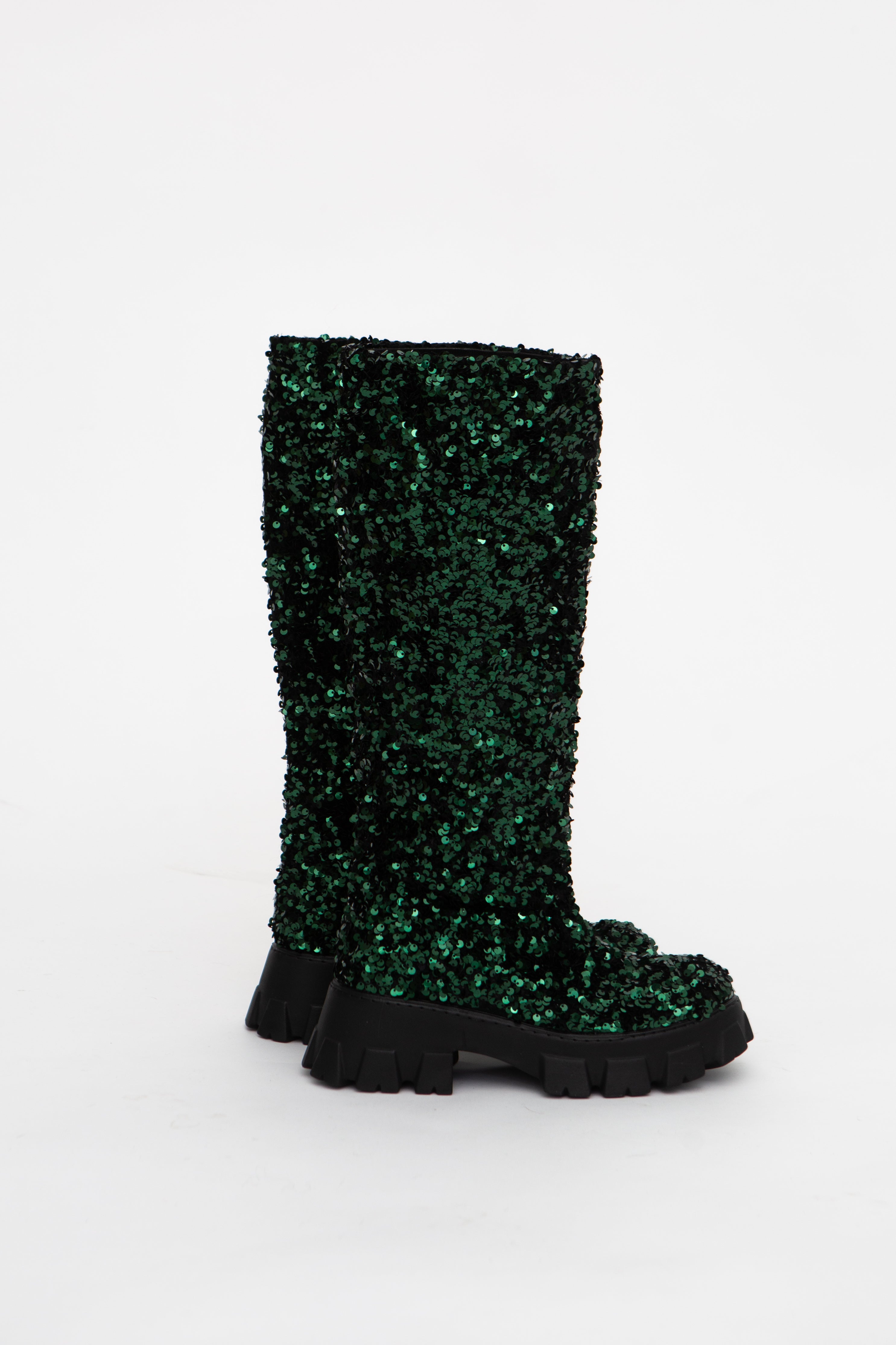 Handmade Boots High Green Sequins low