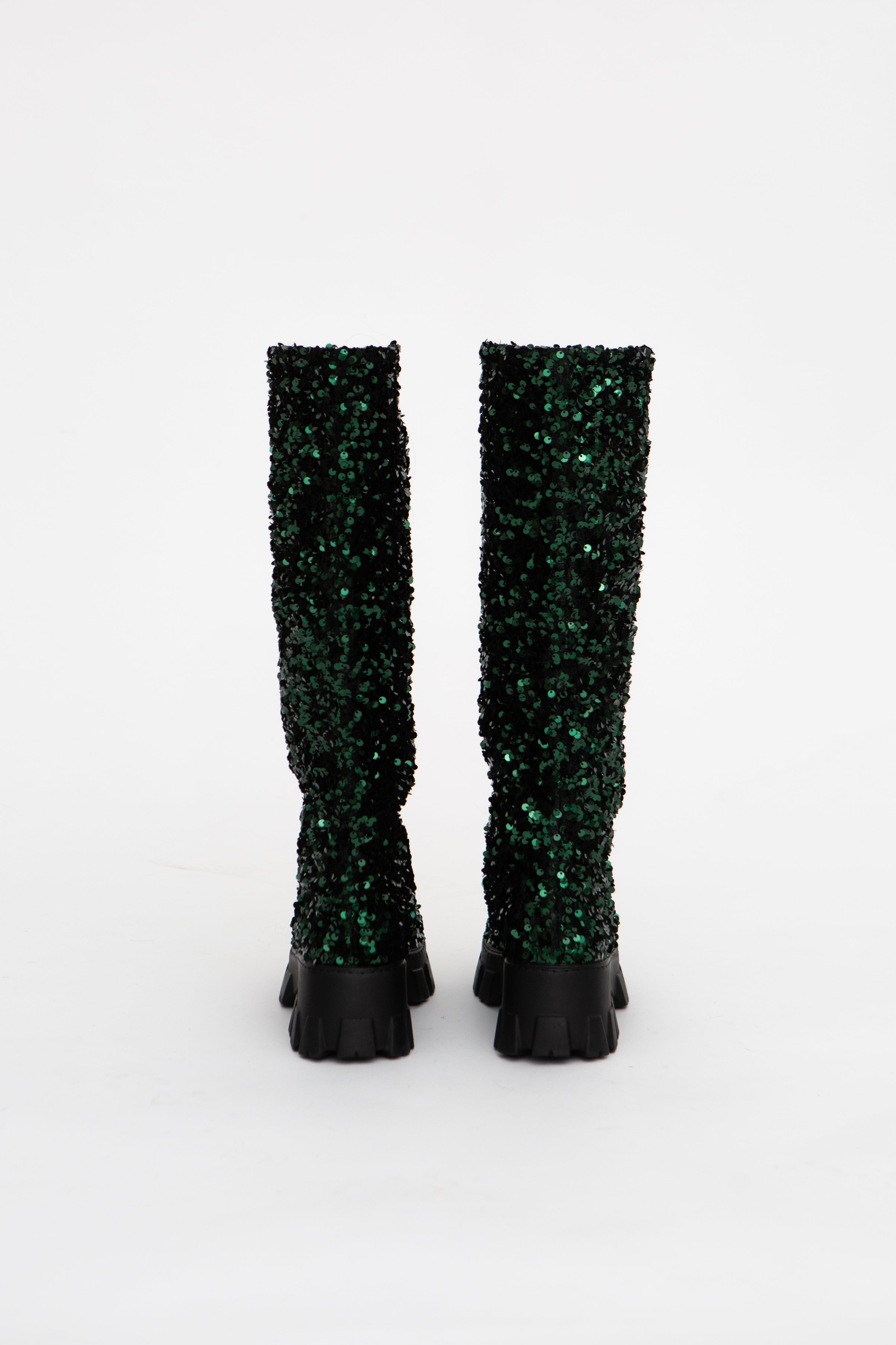 Handmade Boots High Green Sequins low