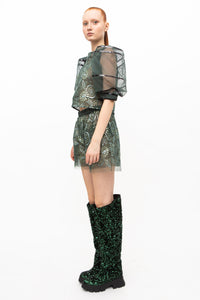 Handmade Boots High Green Sequins