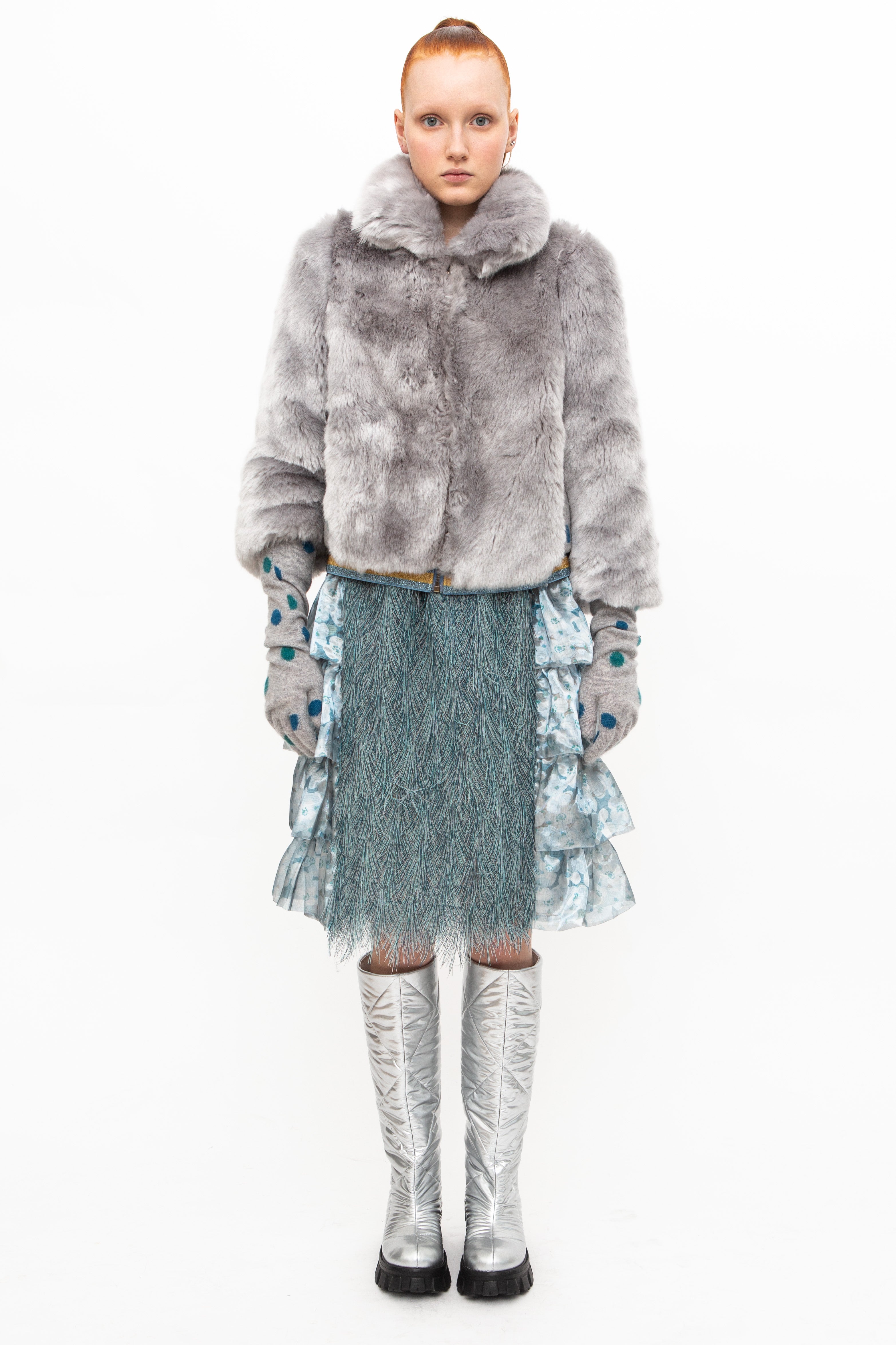 Jacket Faux Fur Silver unique handmade