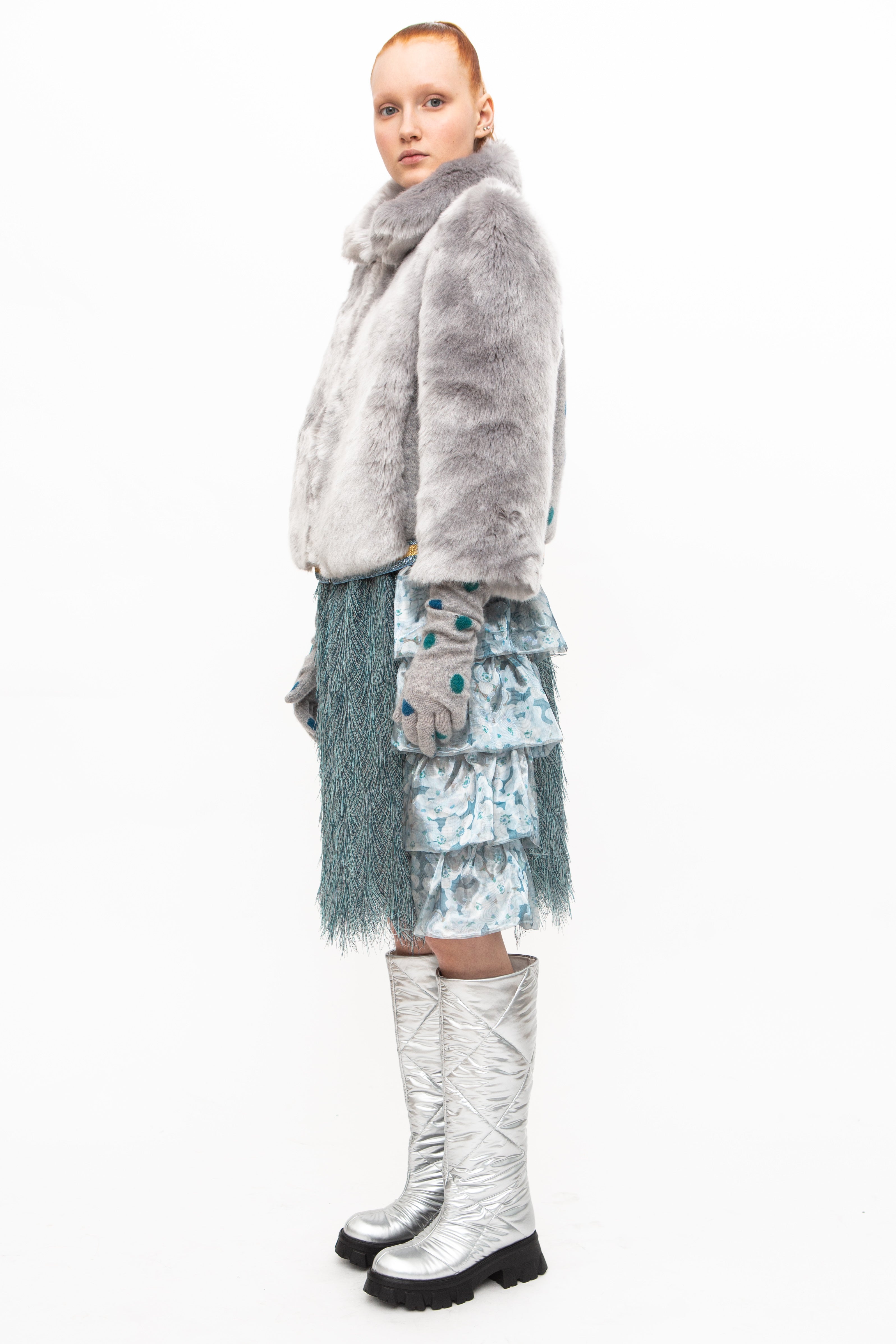 Jacket Faux Fur Silver unique handmade