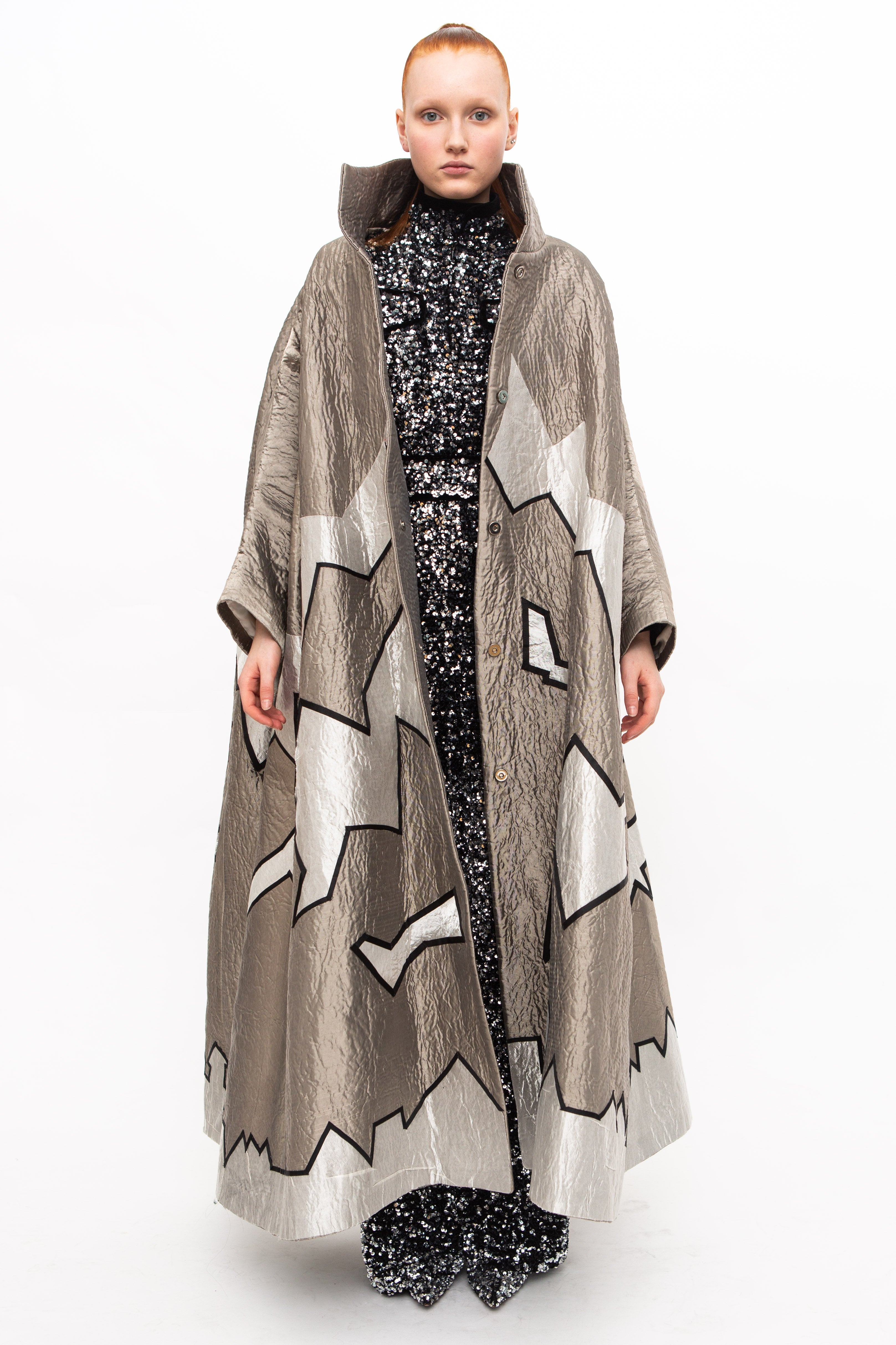 Handmade Coat Cape Metallic Silver Unique St. Moritz