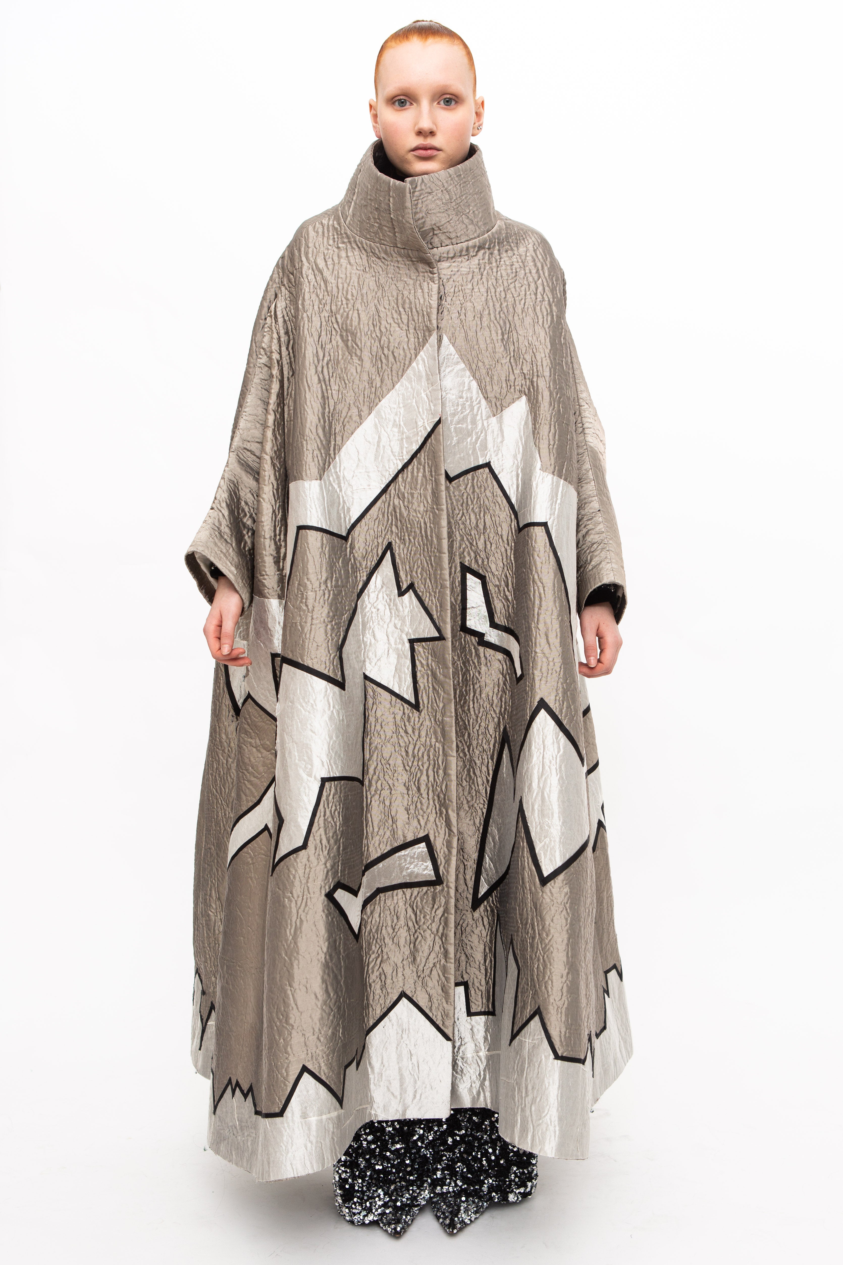 Handmade Coat Cape Metallic Silver Unique St. Moritz