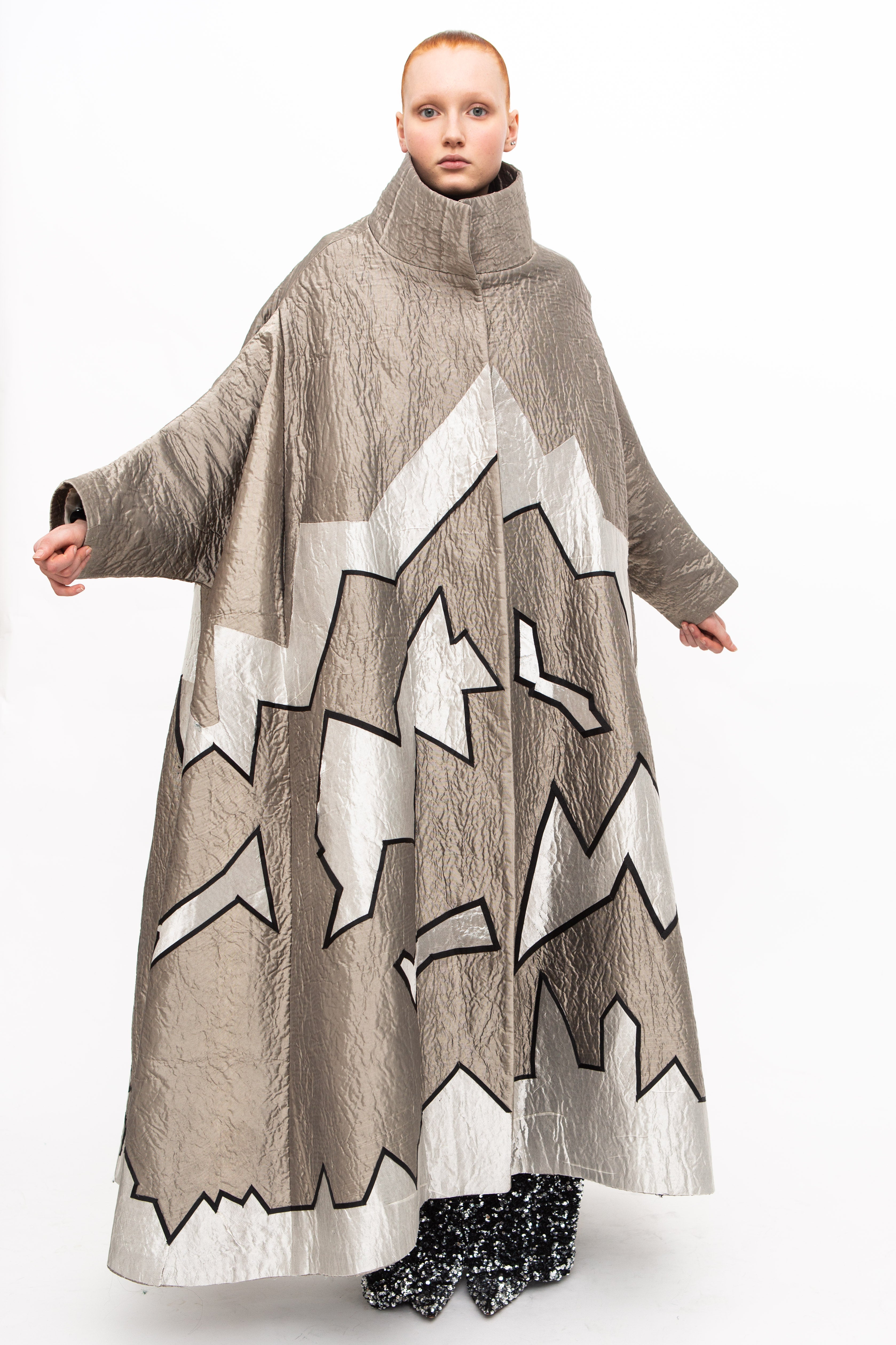 Handmade Coat Cape Metallic Silver Unique St. Moritz
