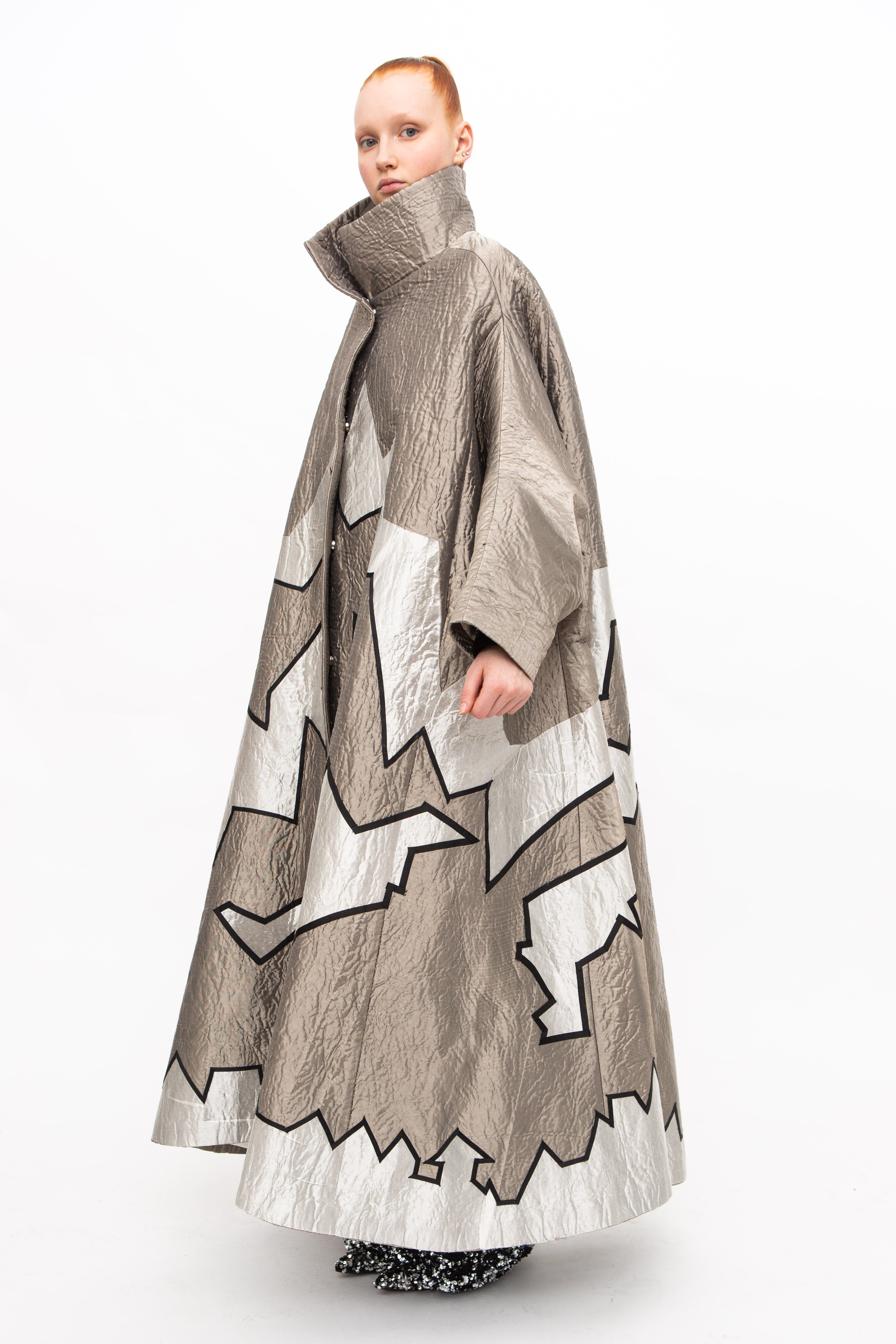 Handmade Coat Cape Metallic Silver Unique St. Moritz