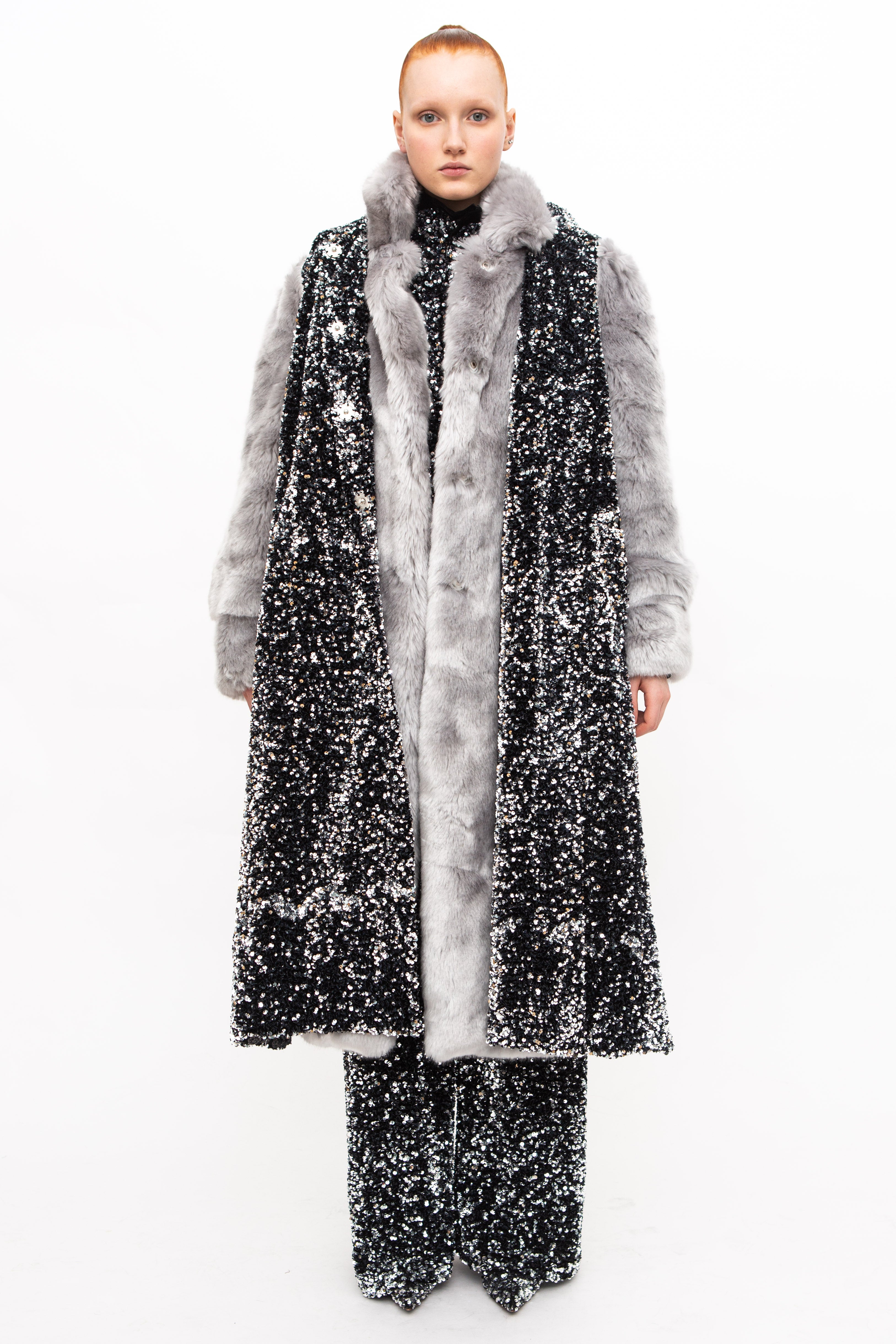 Vest Long Sequins Black Silver - GFC Milan