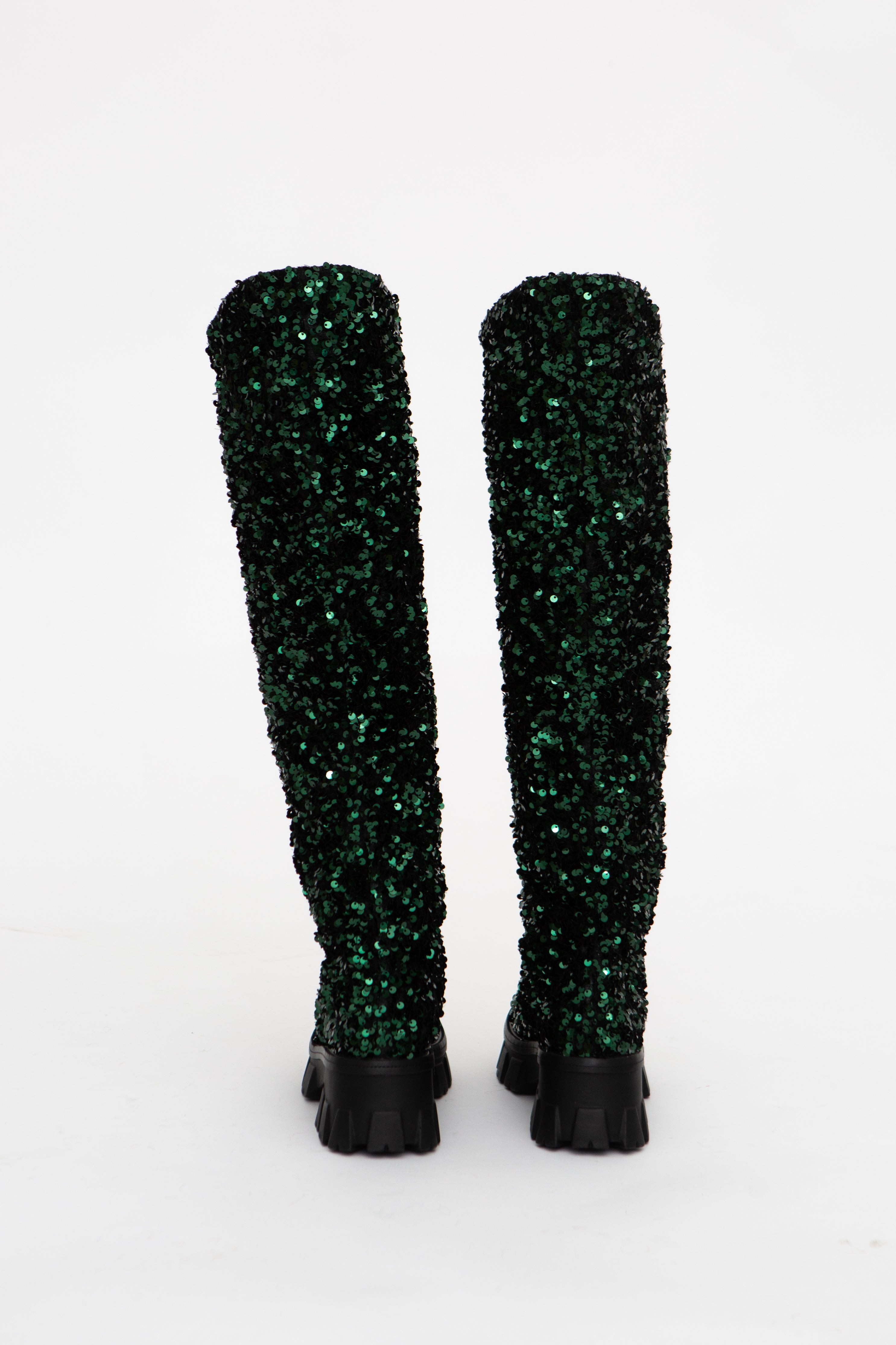 Handmade Boots High Green Sequins high