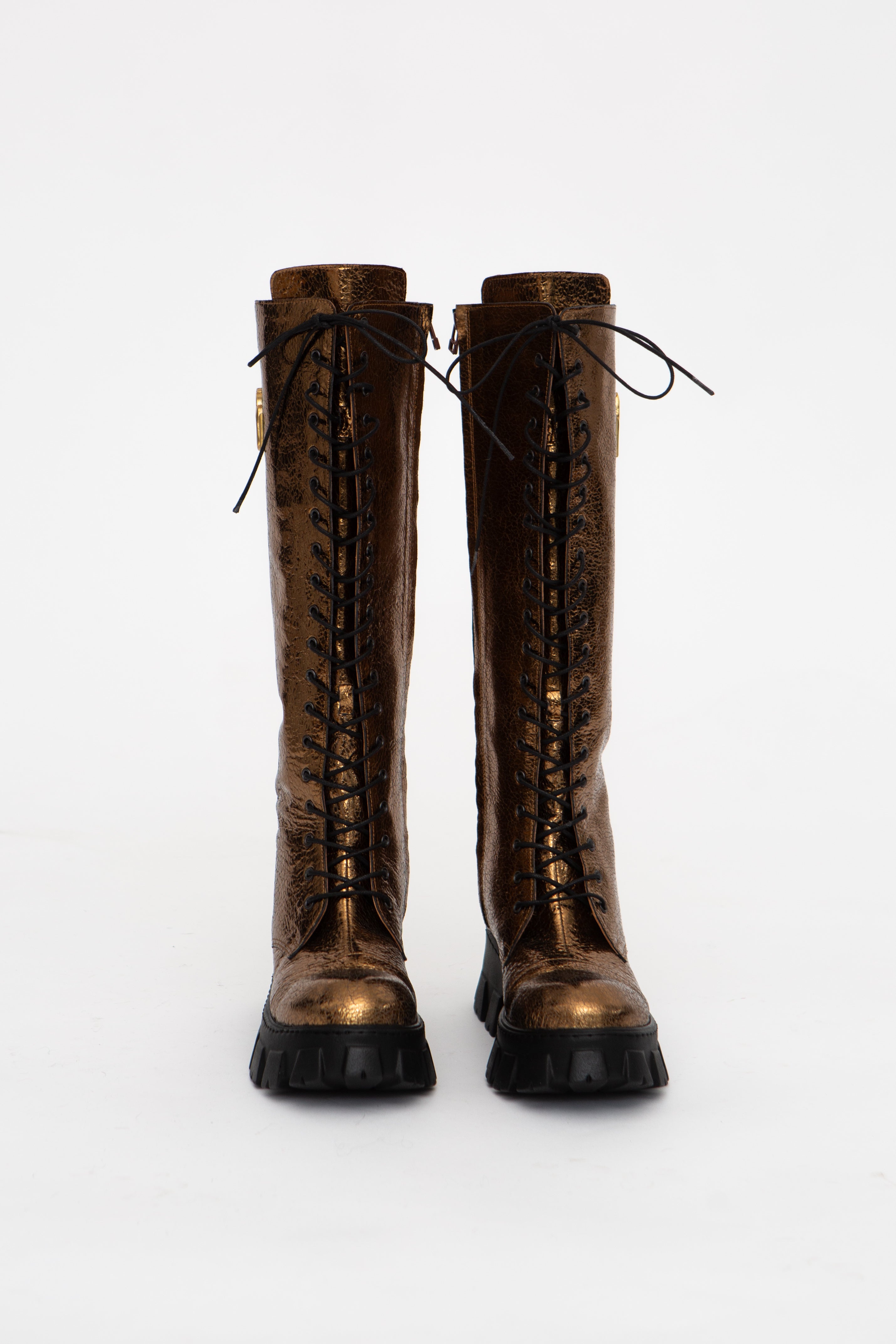 Handmade Boots Lace Up Gold