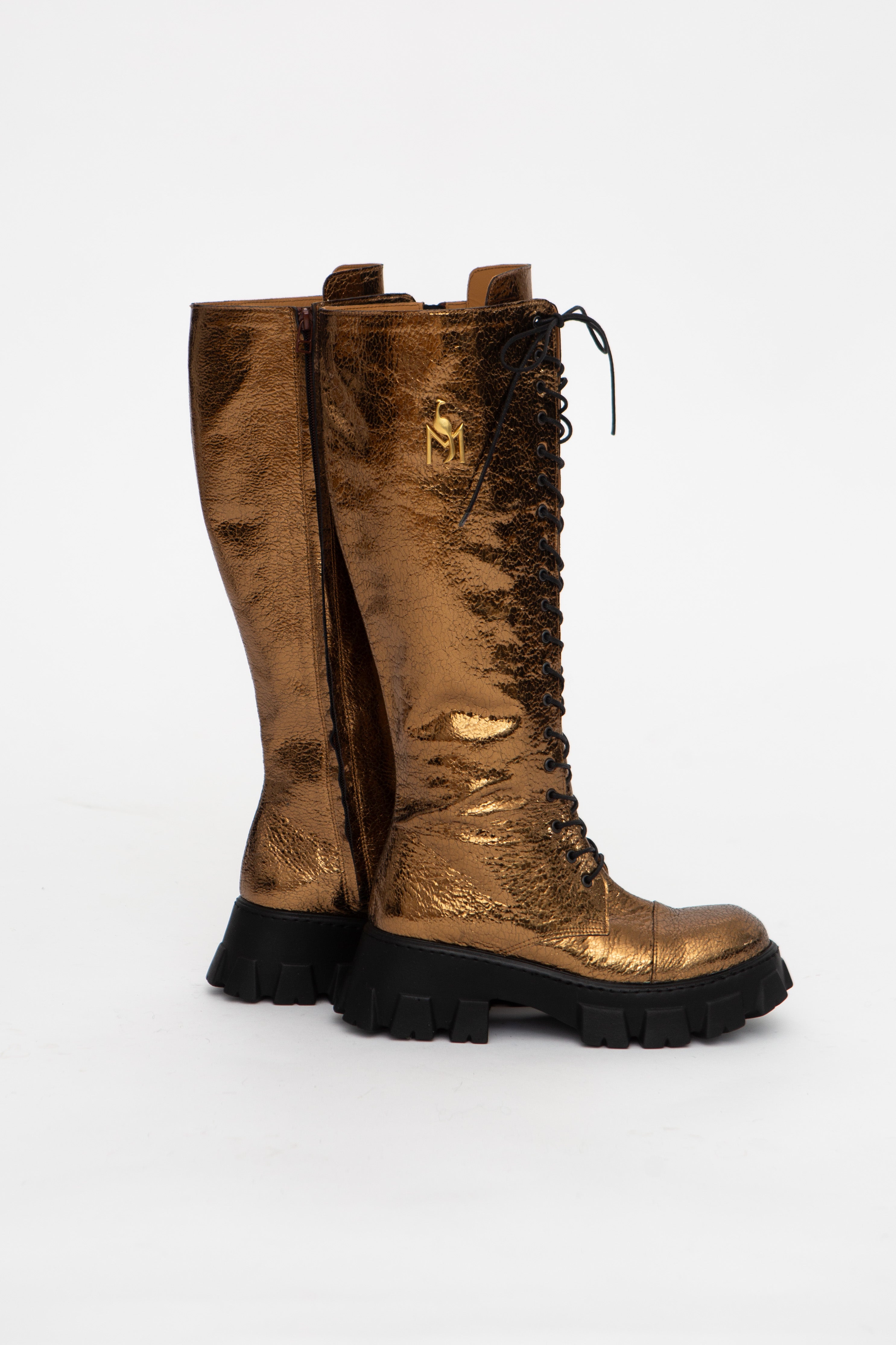 Handmade Boots Lace Up Gold