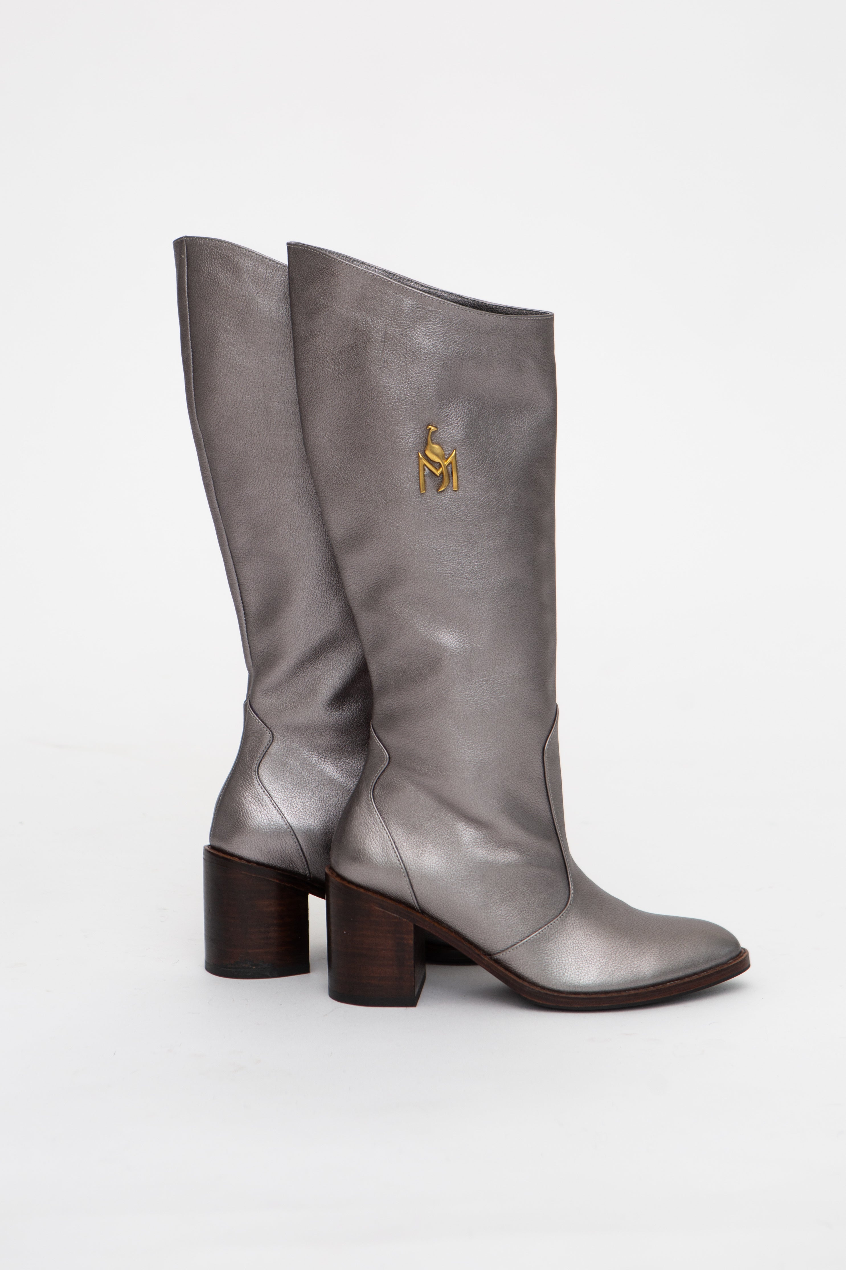 Handmade Boots Metallic Grey Logo