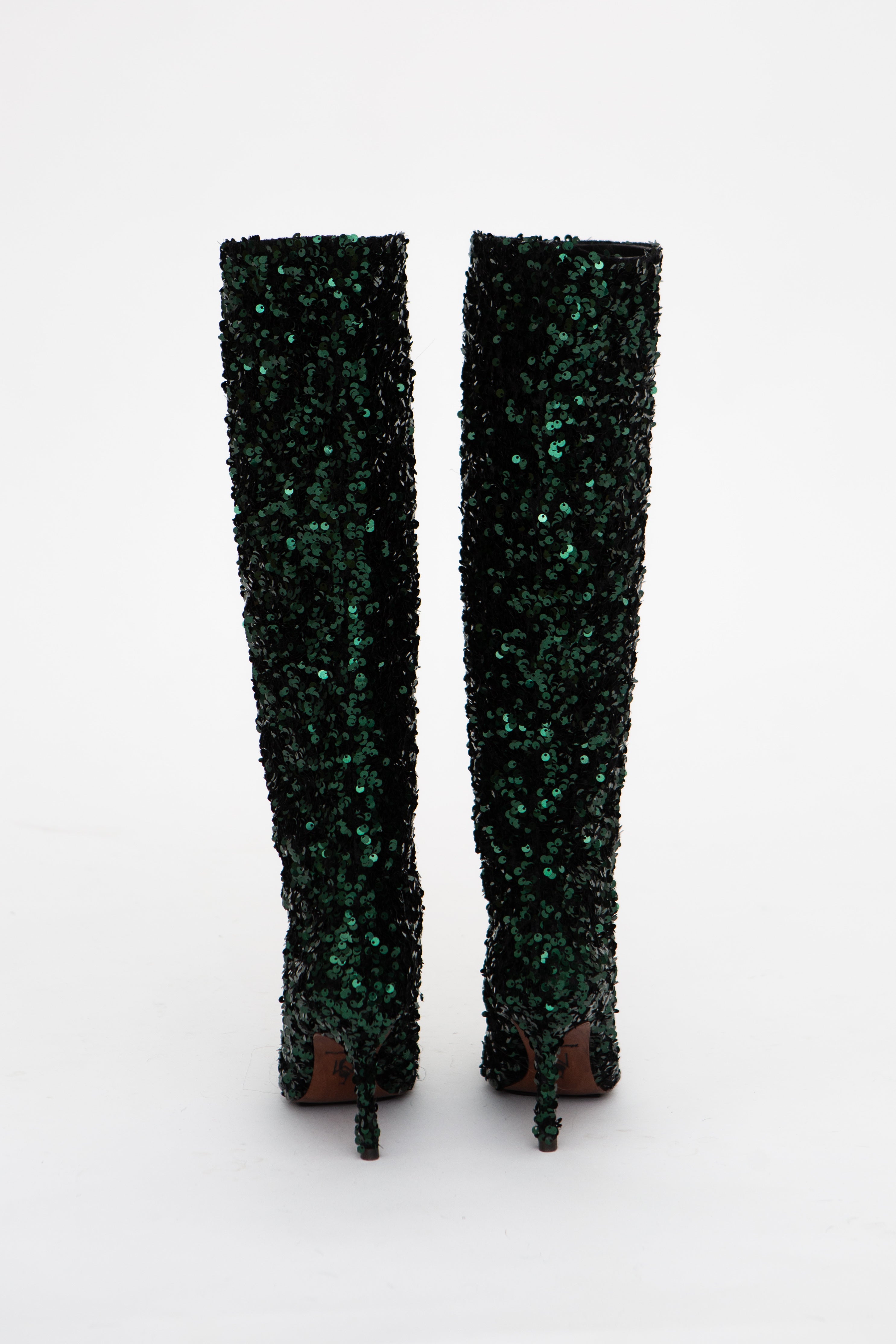Handmade Boots Emerald Sequins
