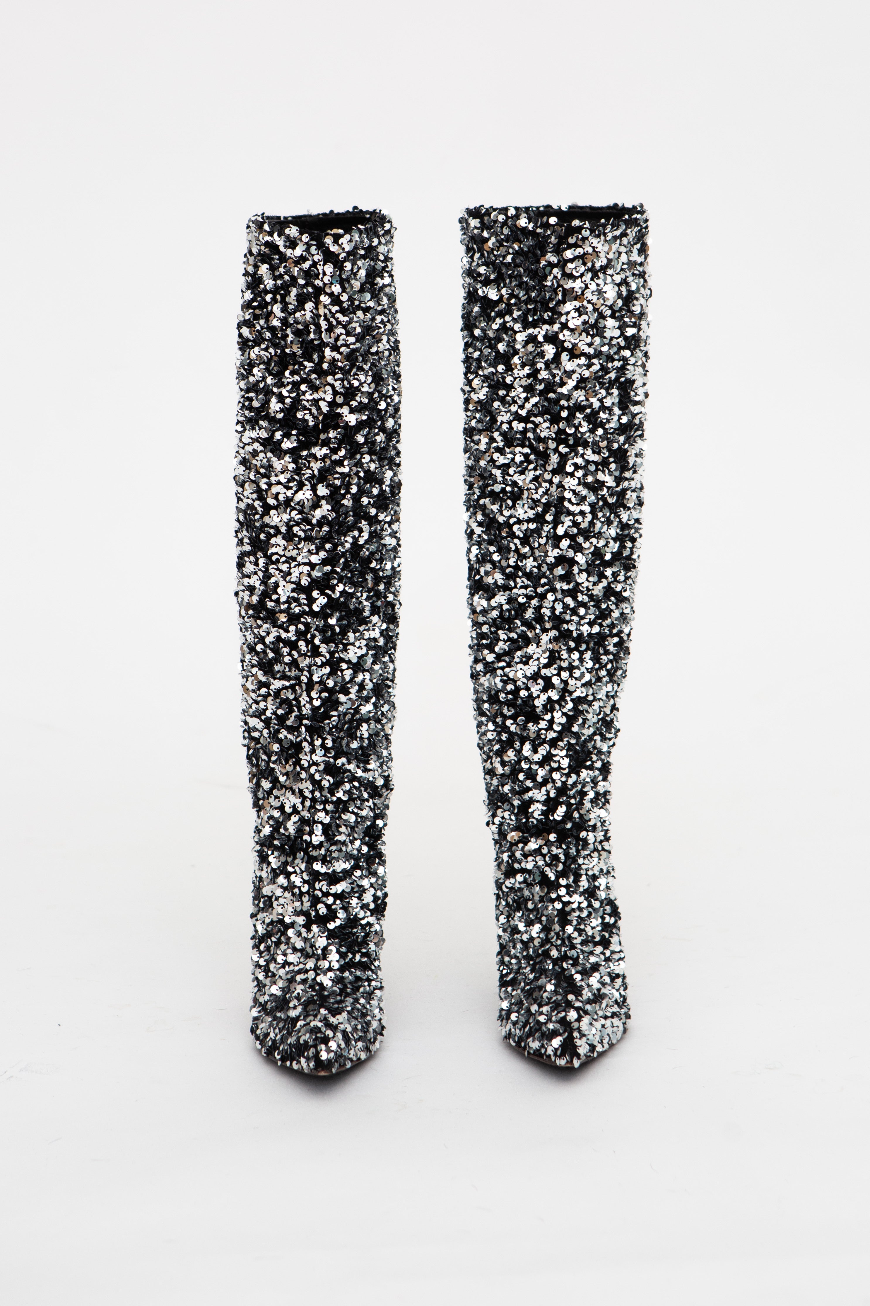 Handmade Boots Grey Sequins