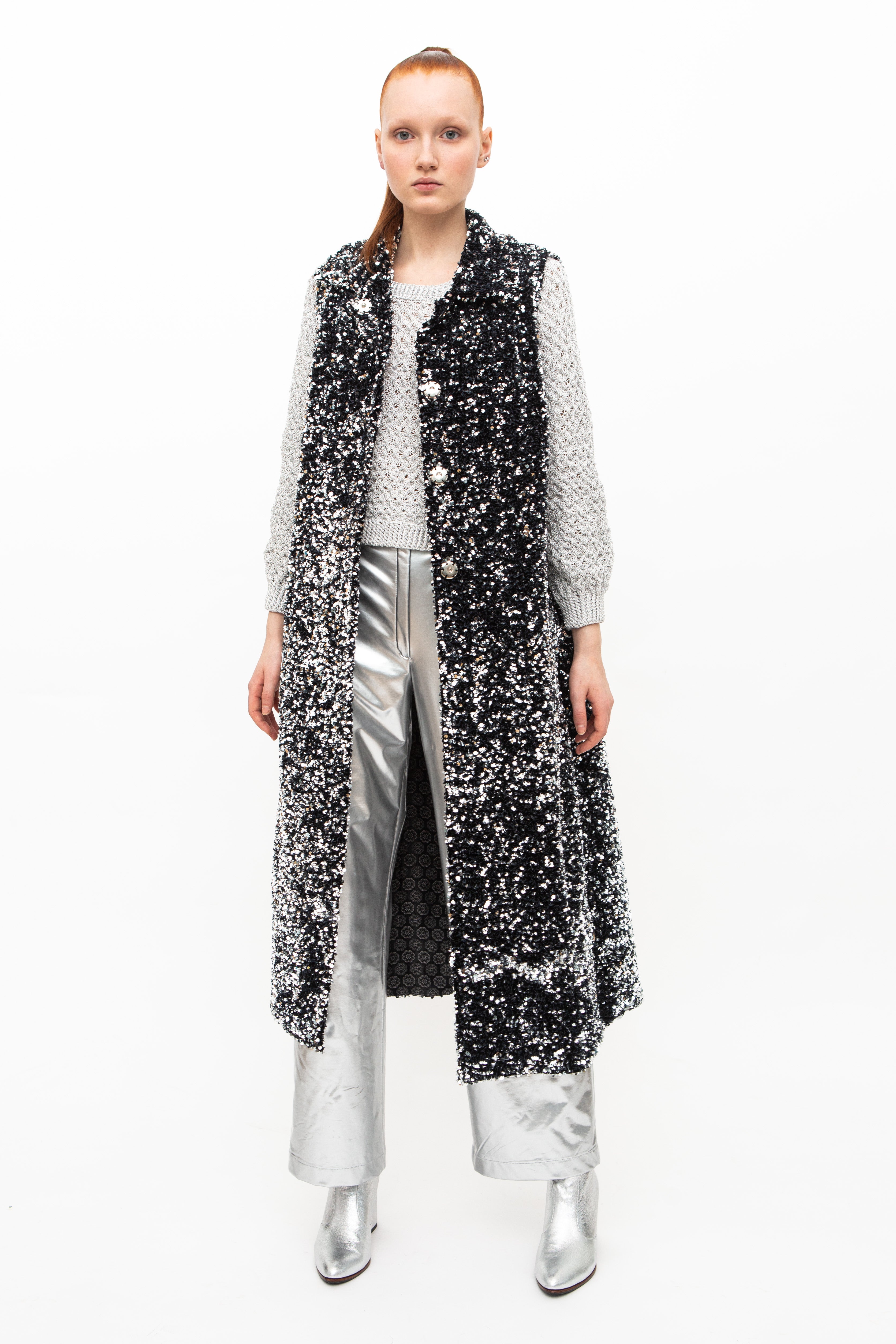 Vest Long Sequins Black Silver - GFC Milan