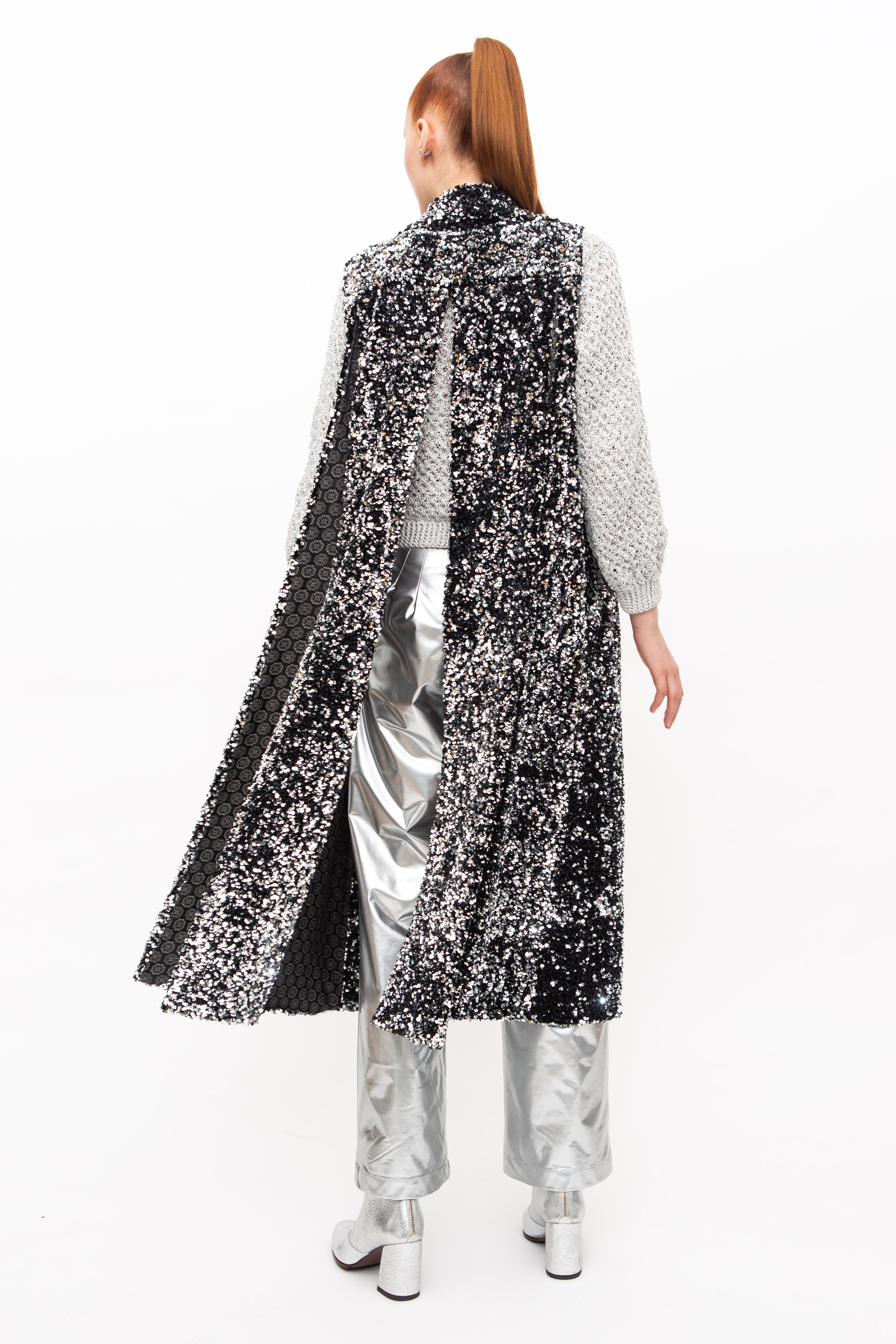 Vest Long Sequins Black Silver - GFC Milan
