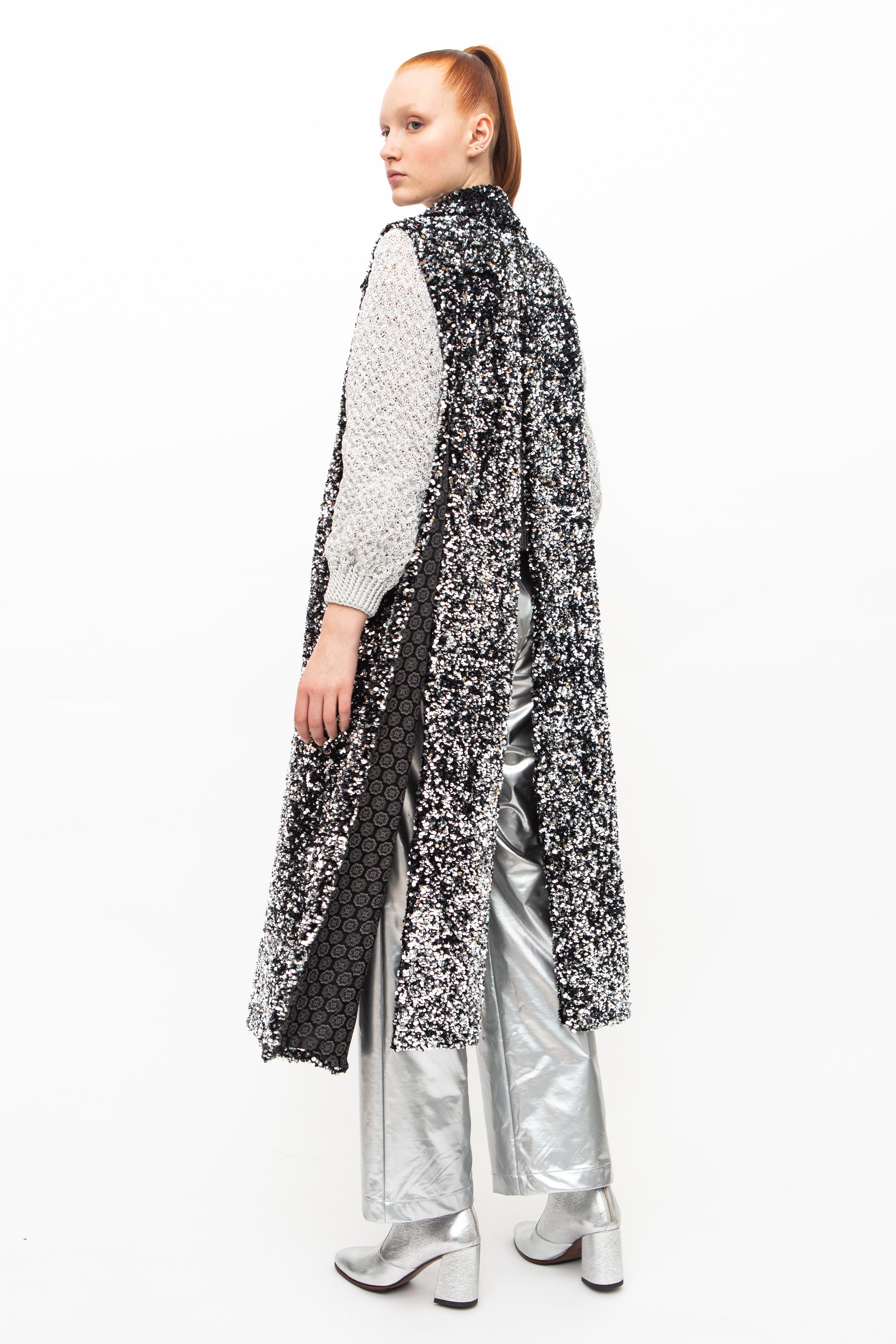 Vest Long Sequins Black Silver - GFC Milan