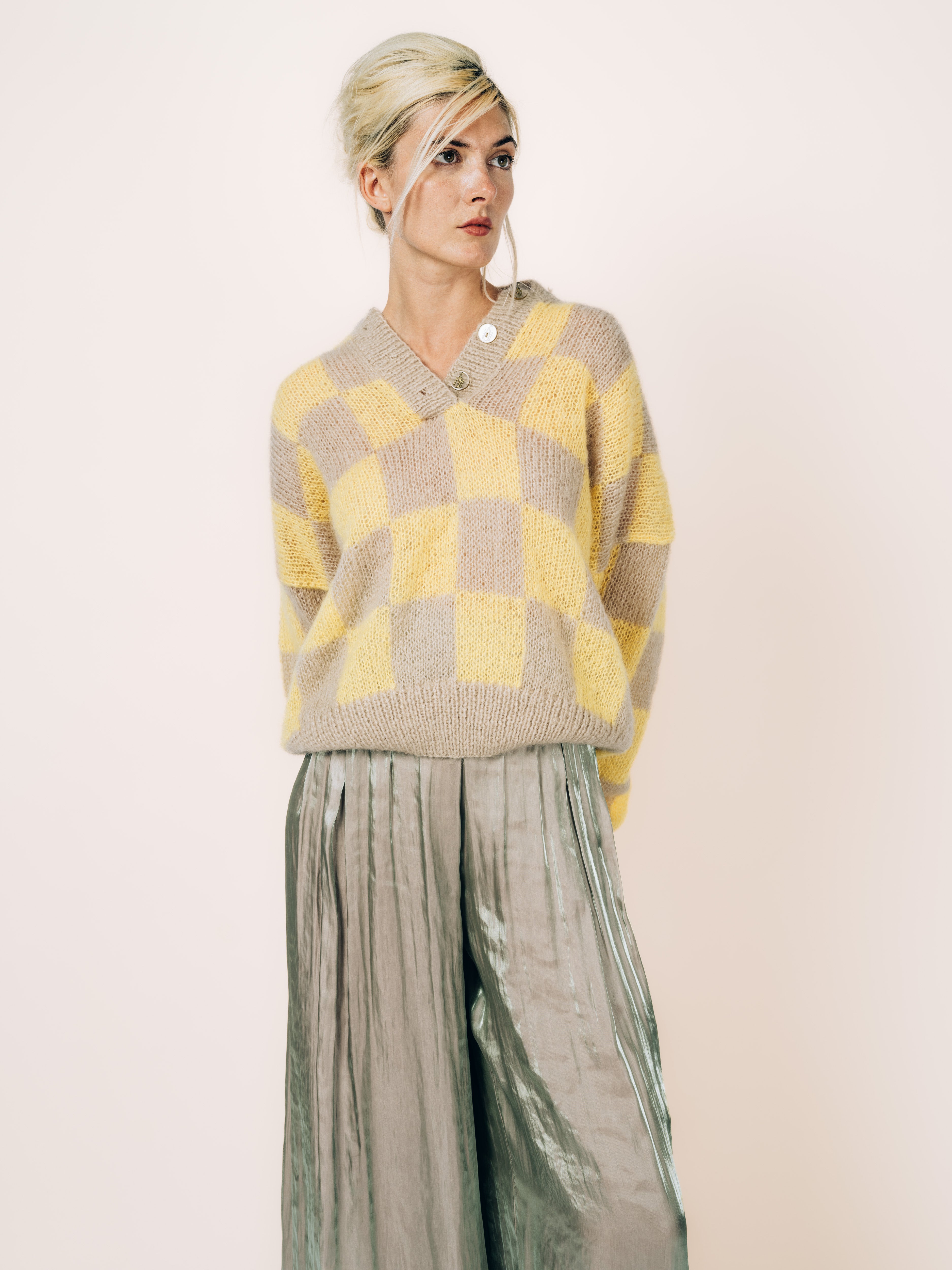 Pullover Angora Checkerboard Yelow
