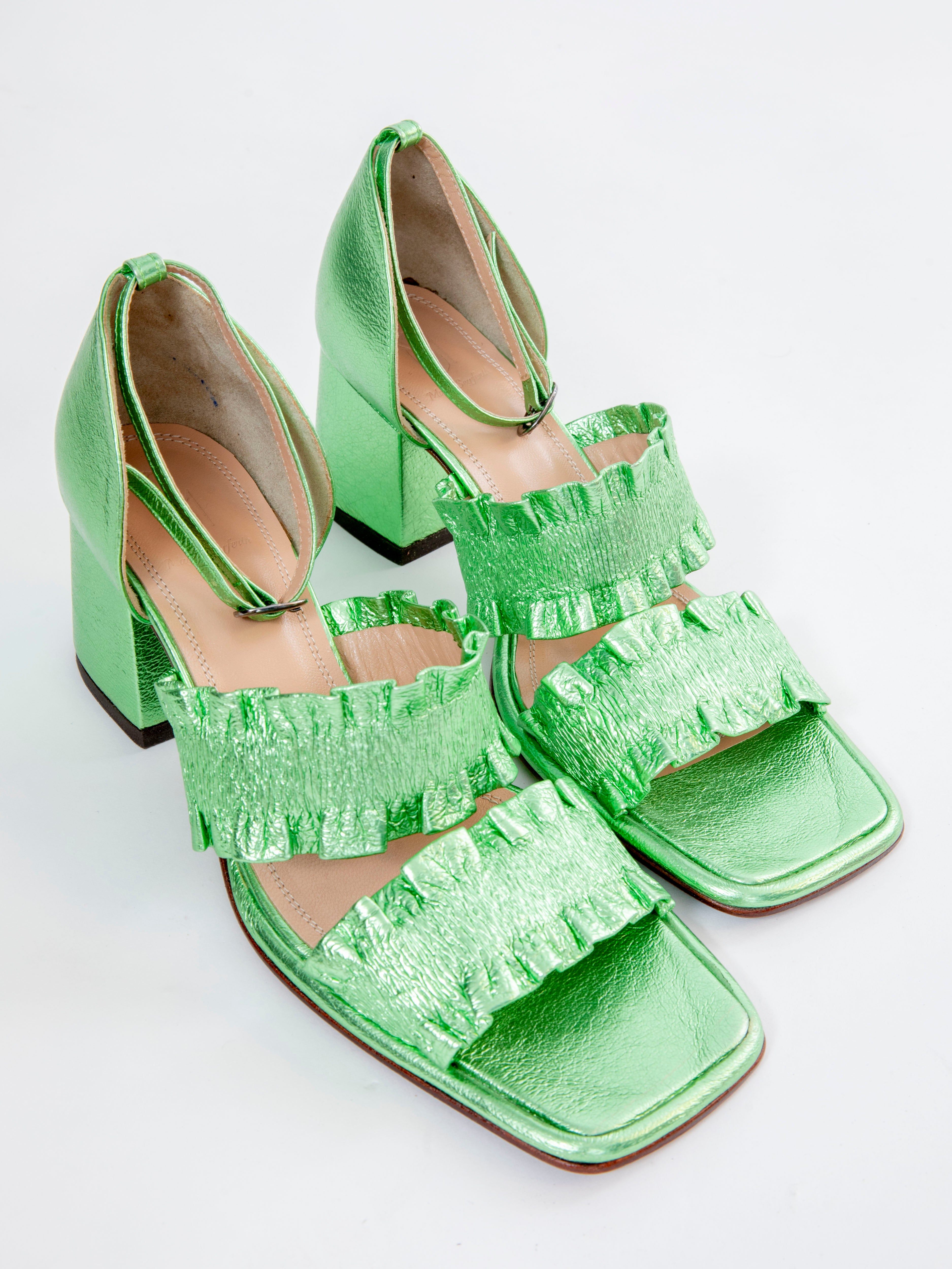 Handmade Sandals Metallic Green