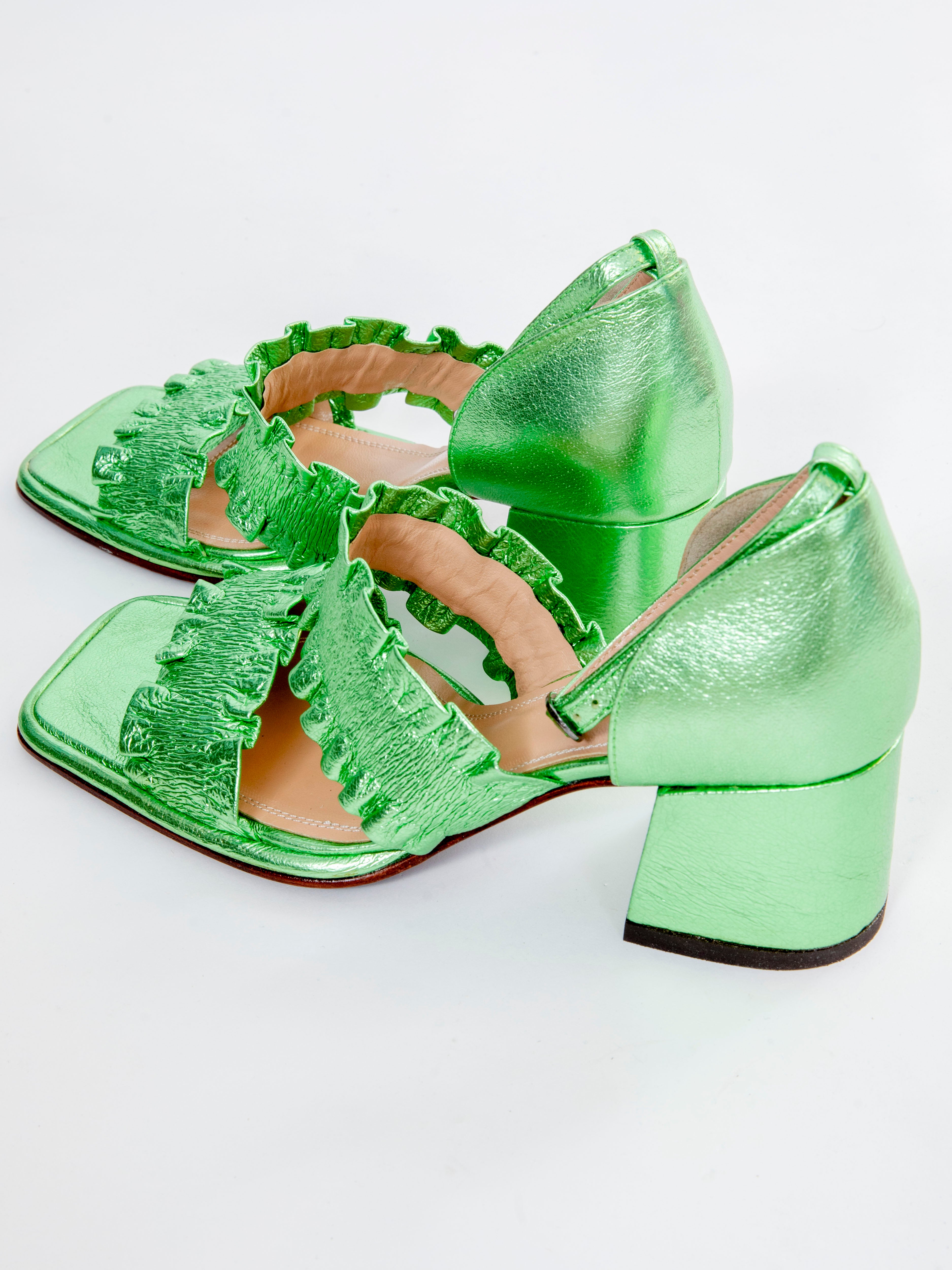 Handmade Sandals Metallic Green