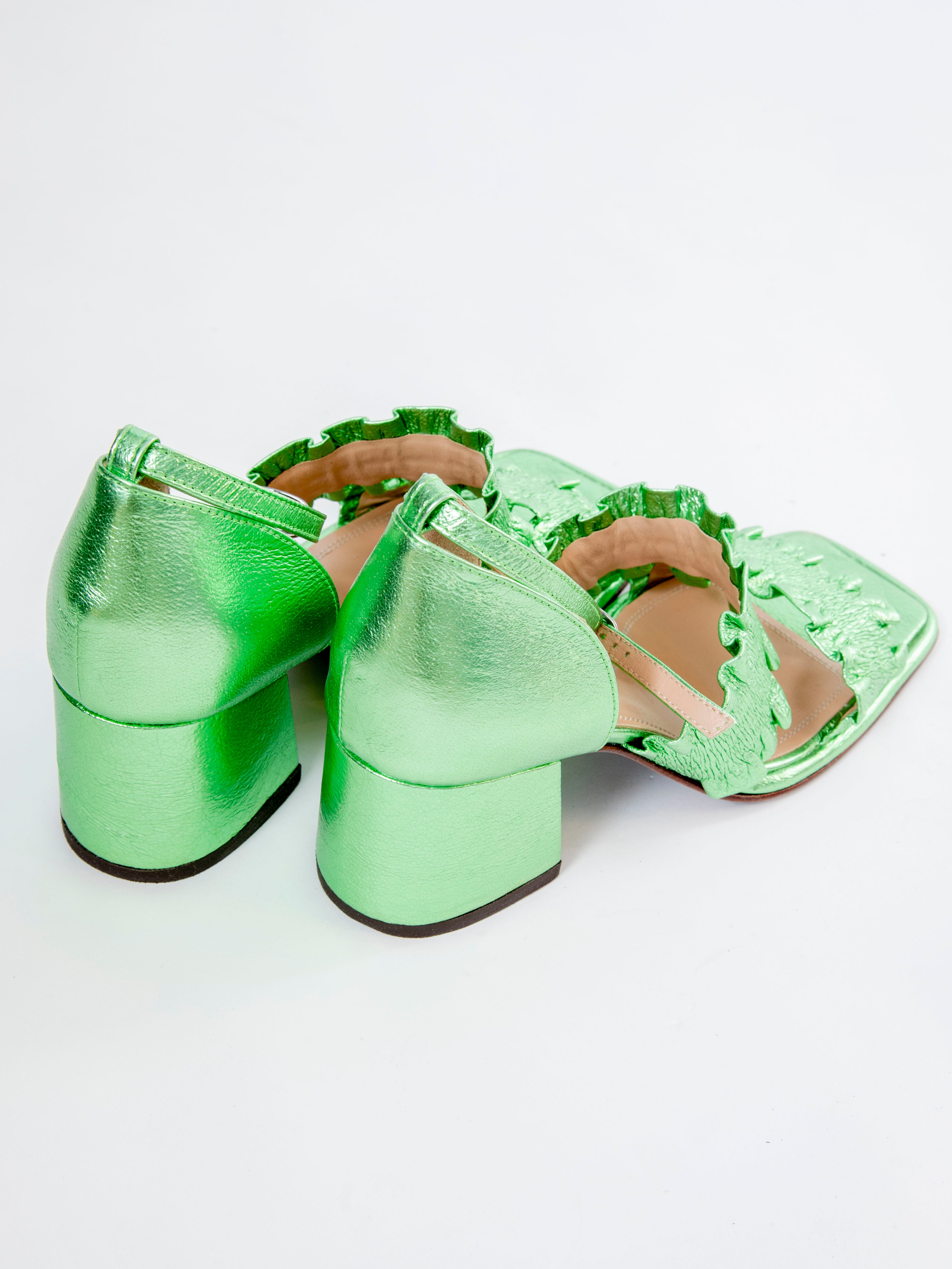 Handmade Sandals Metallic Green