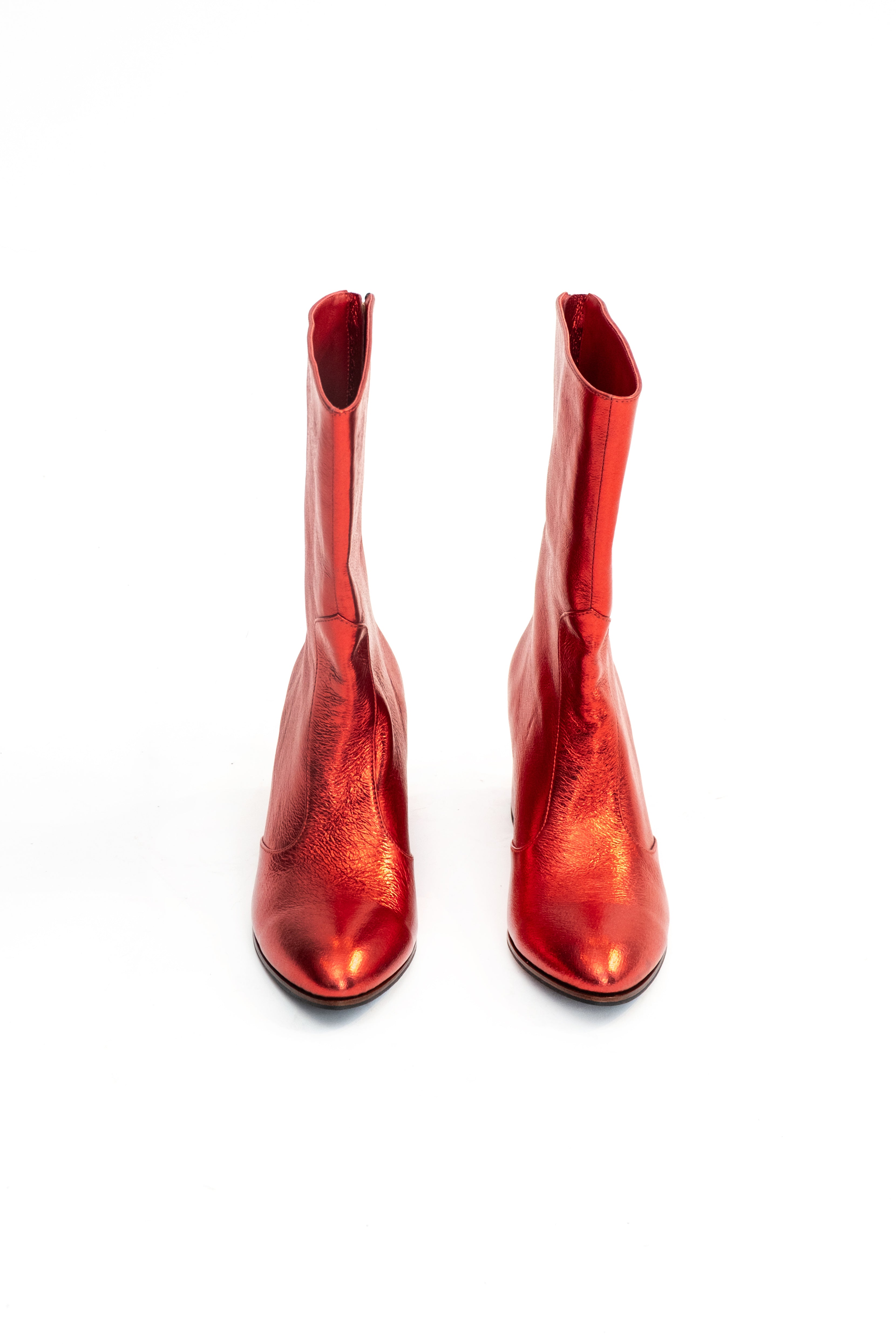 Handmade Ankle Boots Metallic Red