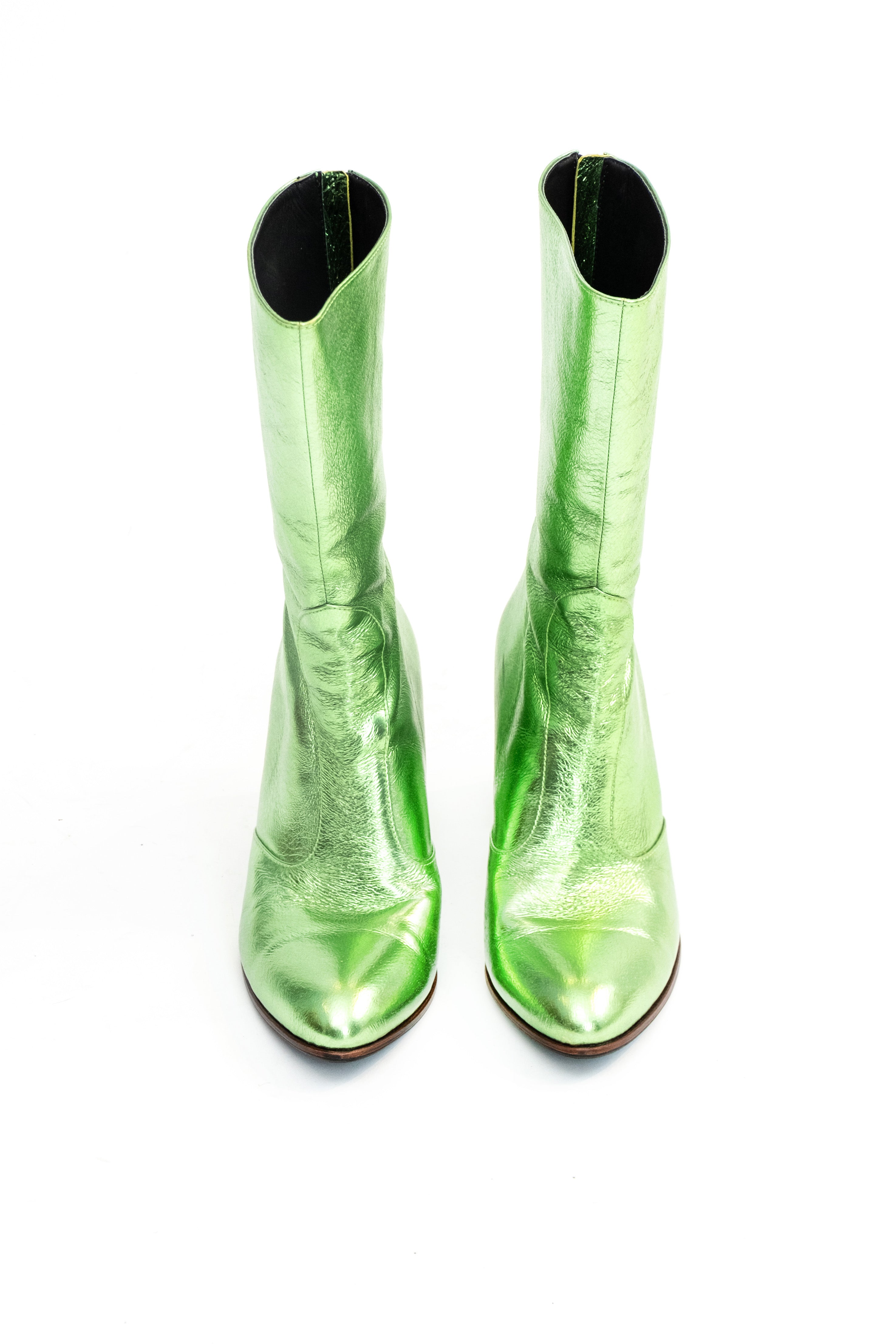 Handmade Ankle Boots Metallic Green