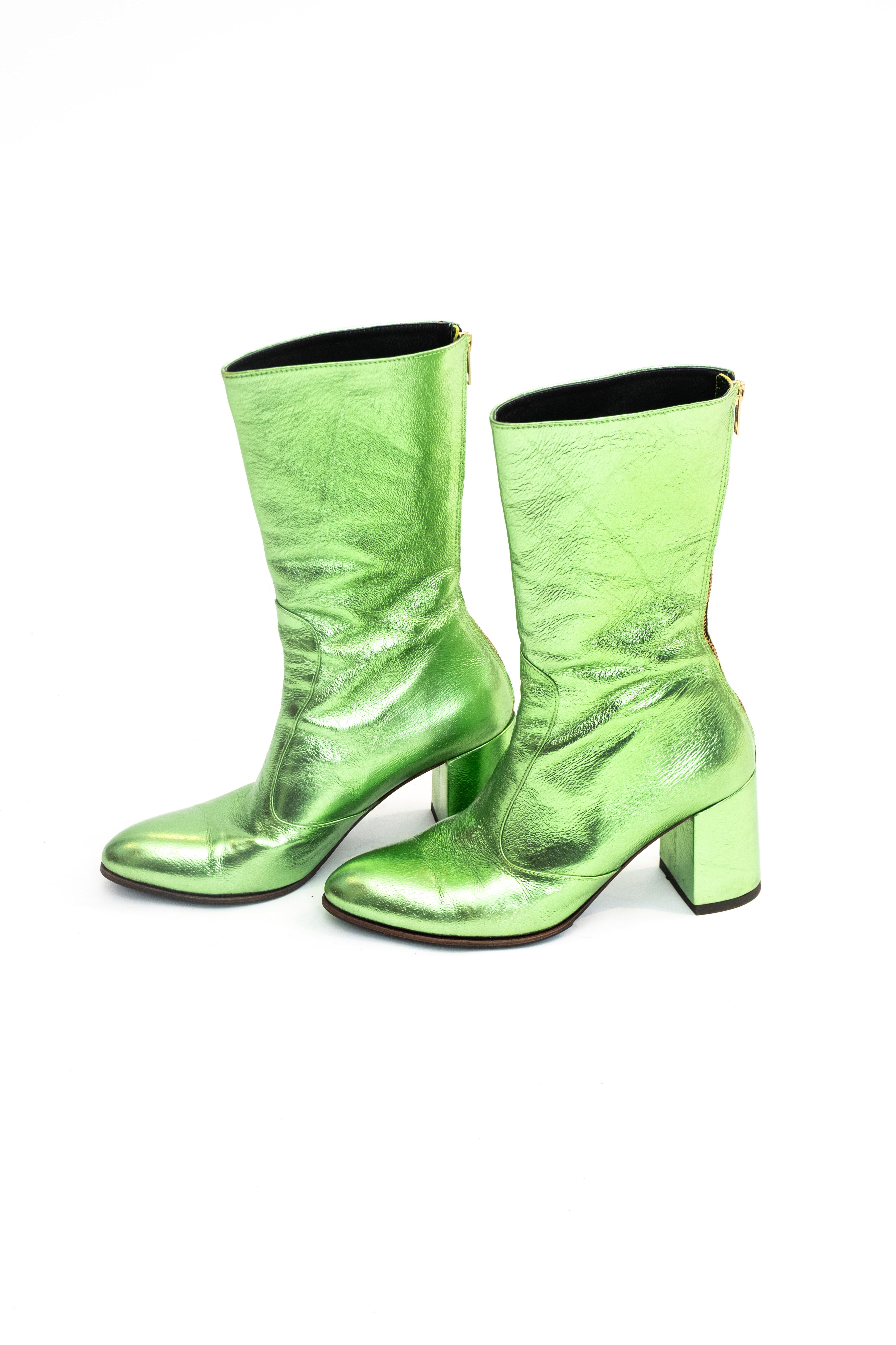 Handmade Ankle Boots Metallic Green