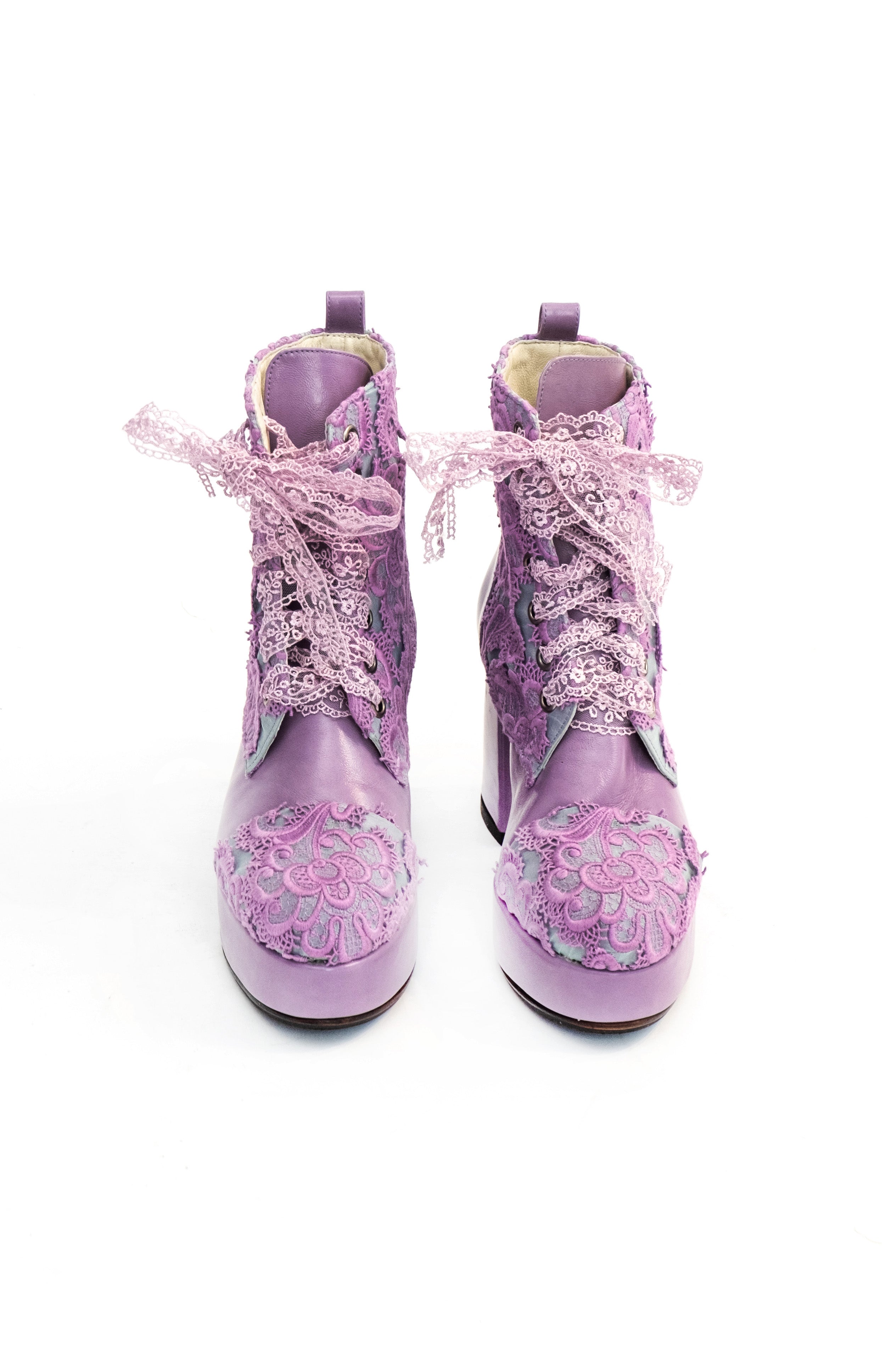 Handmade Ankle Boots Purple Lace