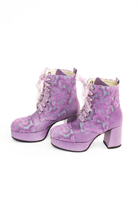 Handmade Ankle Boots Purple Lace