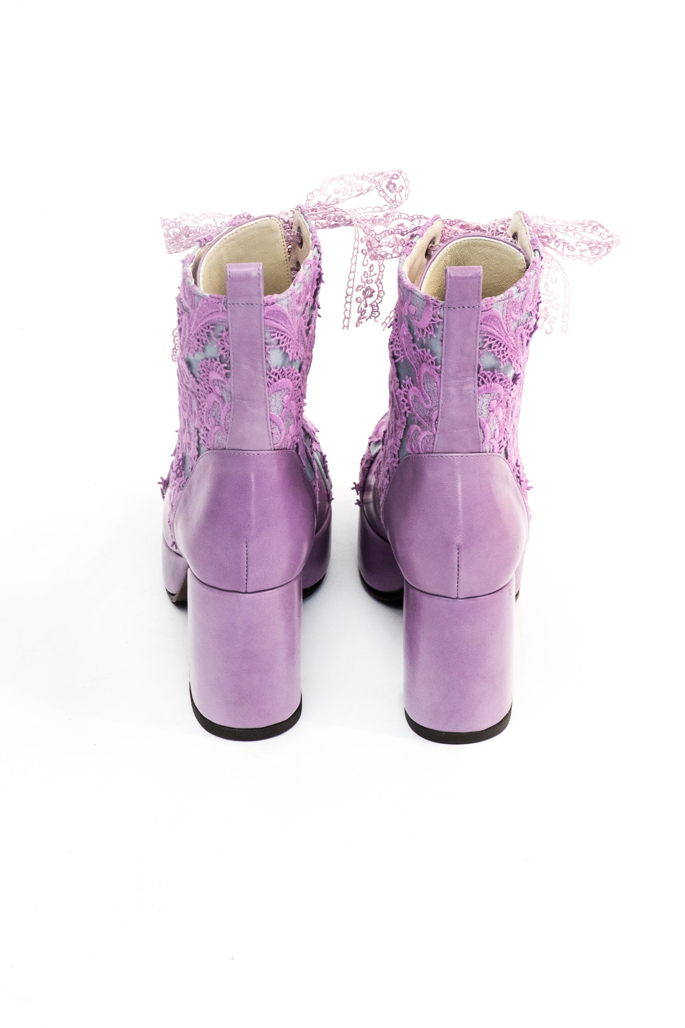 Handmade Ankle Boots Purple Lace